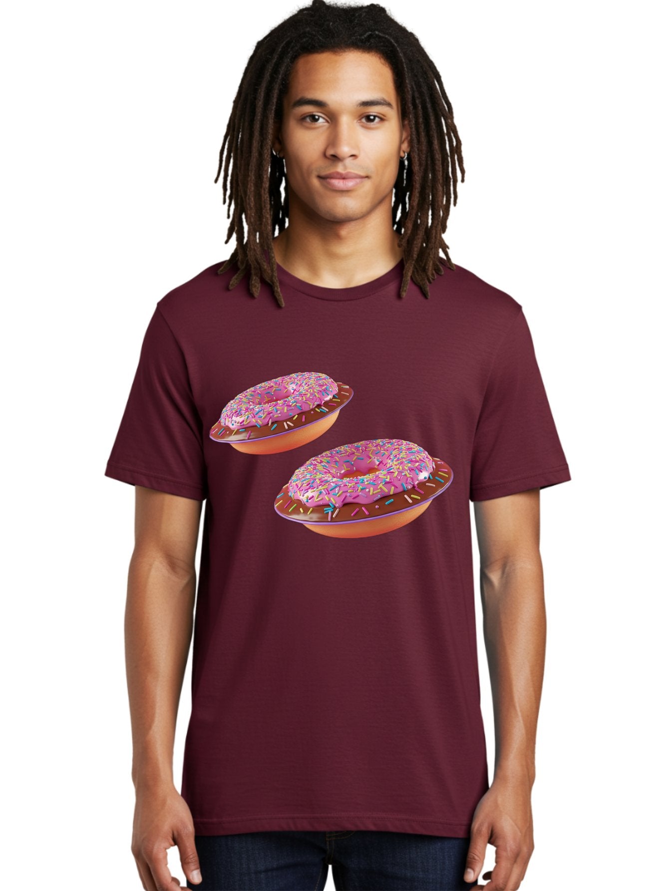 Donuts Men'S Graphic Tee, 100% Cotton, Comfortable Casual Summer Wear, Machine Washable, Donuts With Pink Frosting, Rainbow Sprinkles, Sweet Treats, Baked Goods, Colorful Desserts, Tasty Pastries, Indulgent Snacks Bab882 16