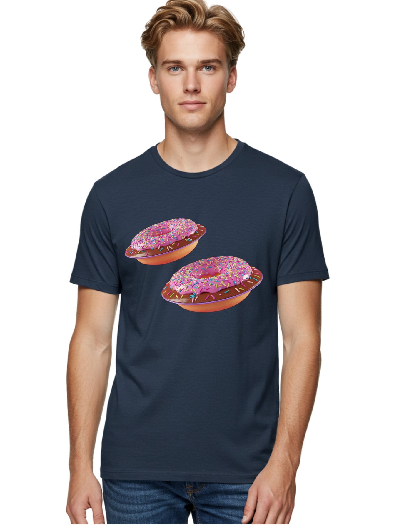 Donuts Men'S Graphic Tee, 100% Cotton, Comfortable Casual Summer Wear, Machine Washable, Donuts With Pink Frosting, Rainbow Sprinkles, Sweet Treats, Baked Goods, Colorful Desserts, Tasty Pastries, Indulgent Snacks Bab882 30