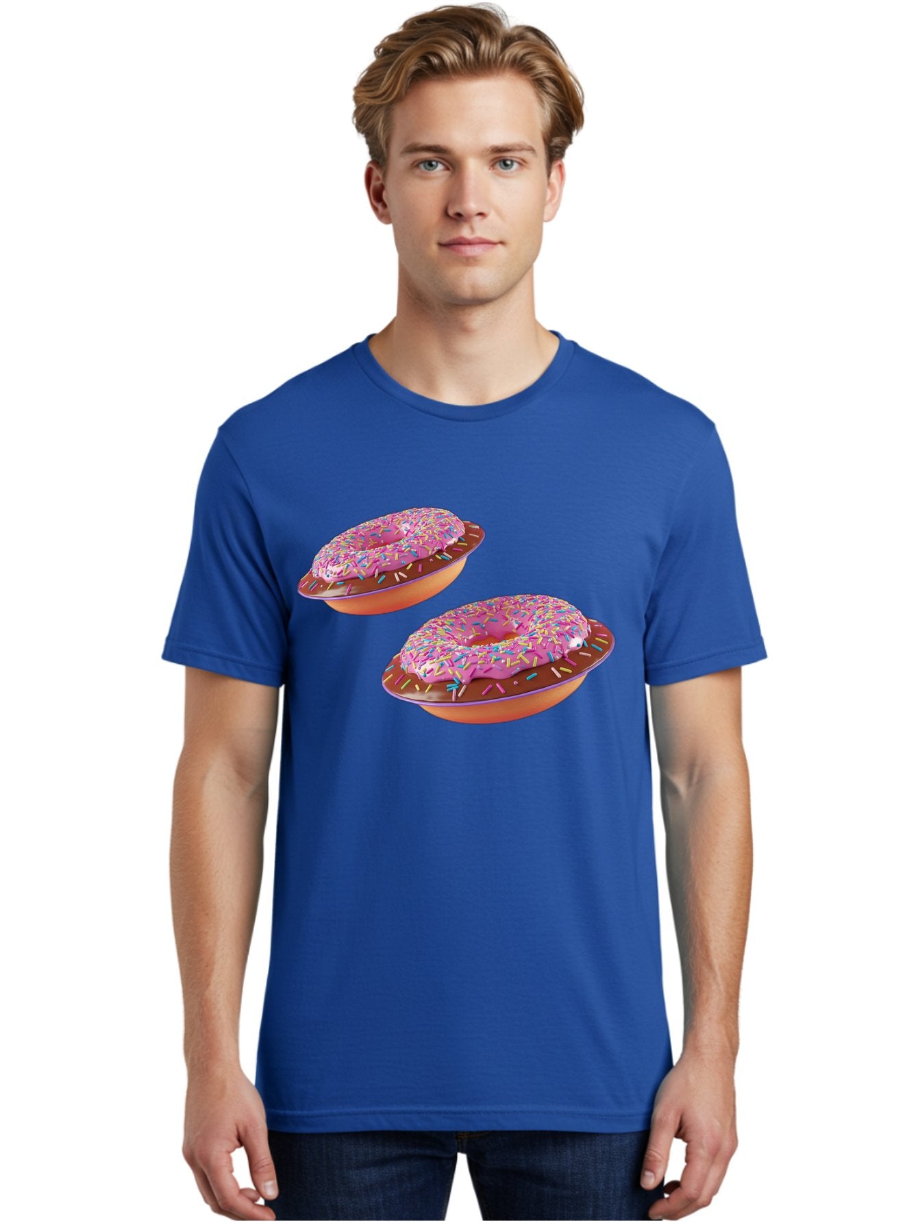 Donuts Men'S Graphic Tee, 100% Cotton, Comfortable Casual Summer Wear, Machine Washable, Donuts With Pink Frosting, Rainbow Sprinkles, Sweet Treats, Baked Goods, Colorful Desserts, Tasty Pastries, Indulgent Snacks Bab882 27
