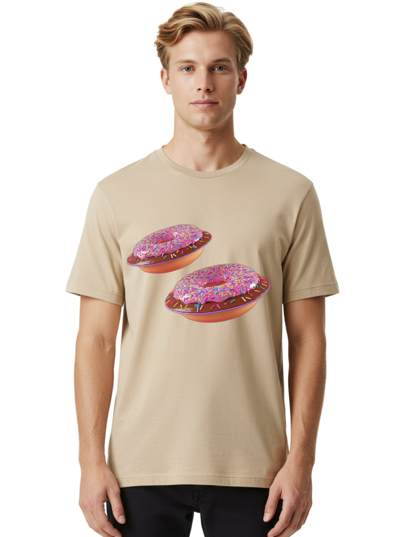 Donuts Men'S Graphic Tee, 100% Cotton, Comfortable Casual Summer Wear, Machine Washable, Donuts With Pink Frosting, Rainbow Sprinkles, Sweet Treats, Baked Goods, Colorful Desserts, Tasty Pastries, Indulgent Snacks Bab882 19
