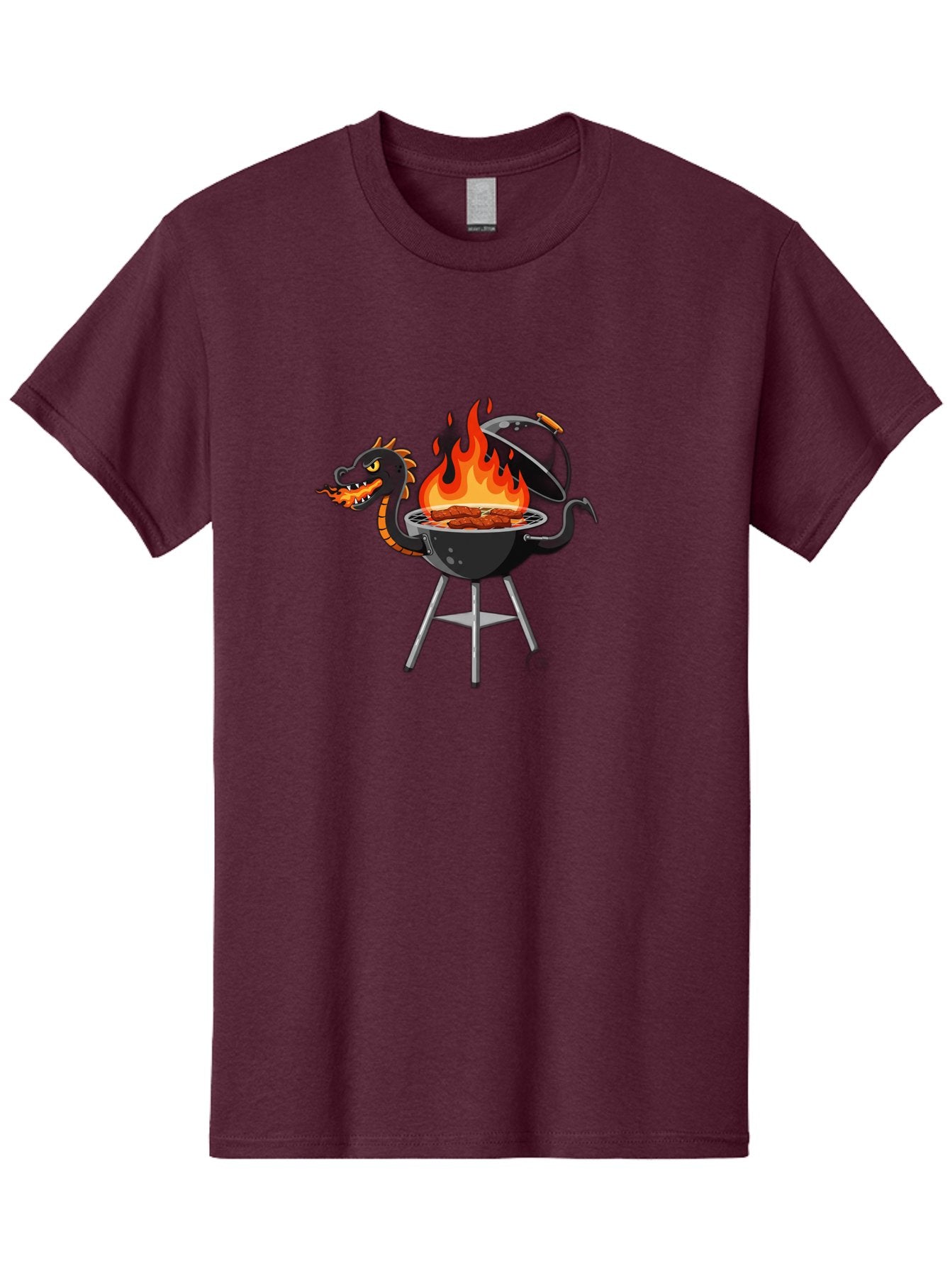 Dragon-Bbq-Grill Men'S Graphic Tee, 100% Cotton, Comfortable Casual Summer Wear, Machine Washable, Barbecue Grill, Dragon Cooking Meat, Fantasy Creature, Grilled Meat, Mythical Beast, Outdoor Cooking, Vibrant Flames, Cartoon Style, Bab884 10