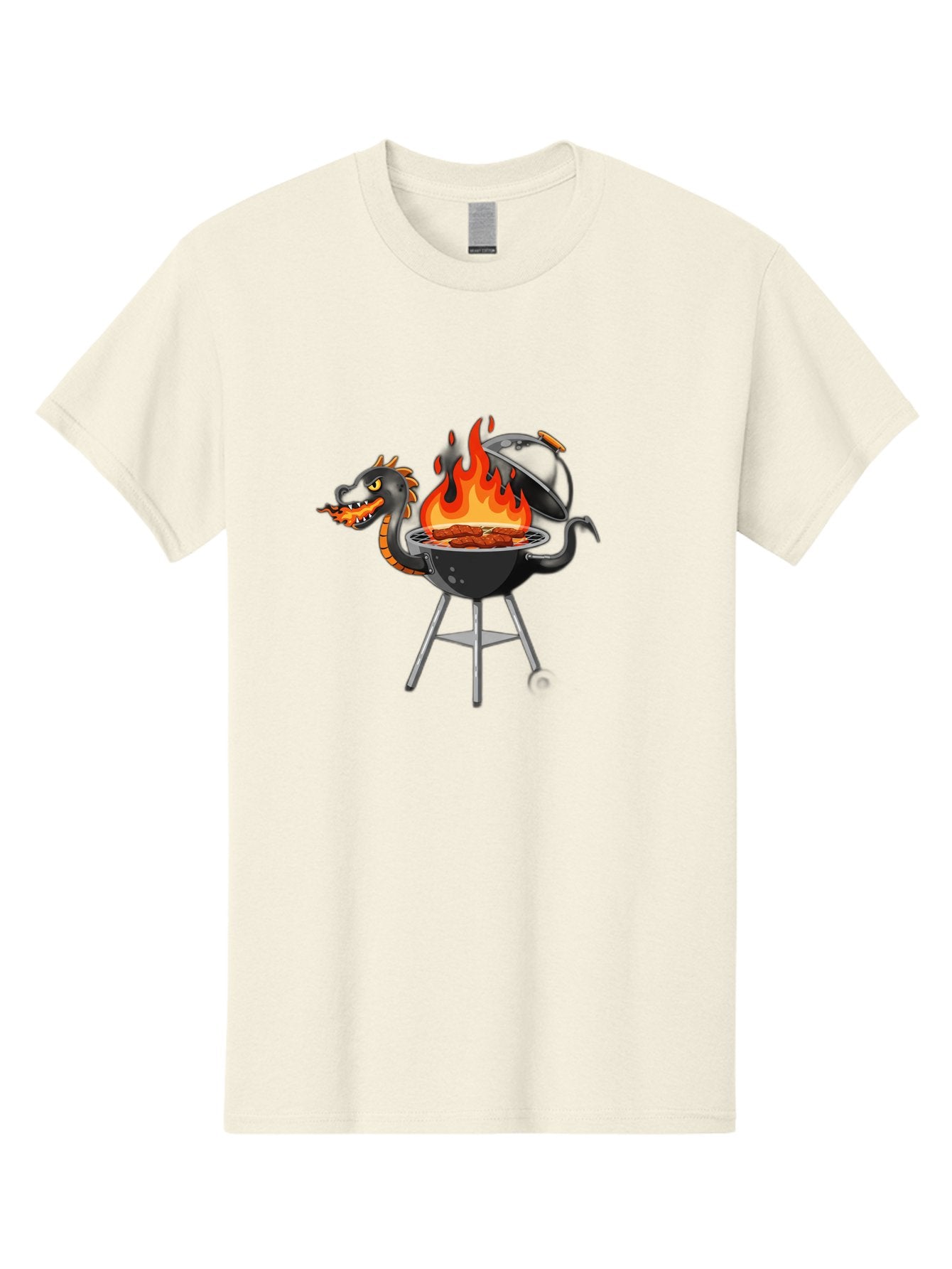 Dragon-Bbq-Grill Men'S Graphic Tee, 100% Cotton, Comfortable Casual Summer Wear, Machine Washable, Barbecue Grill, Dragon Cooking Meat, Fantasy Creature, Grilled Meat, Mythical Beast, Outdoor Cooking, Vibrant Flames, Cartoon Style, Bab884 15