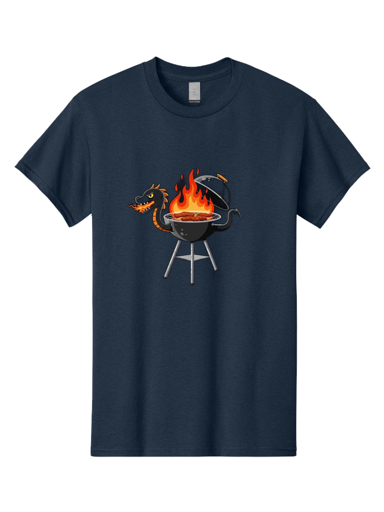 Dragon-Bbq-Grill Men'S Graphic Tee, 100% Cotton, Comfortable Casual Summer Wear, Machine Washable, Barbecue Grill, Dragon Cooking Meat, Fantasy Creature, Grilled Meat, Mythical Beast, Outdoor Cooking, Vibrant Flames, Cartoon Style, Bab884 7