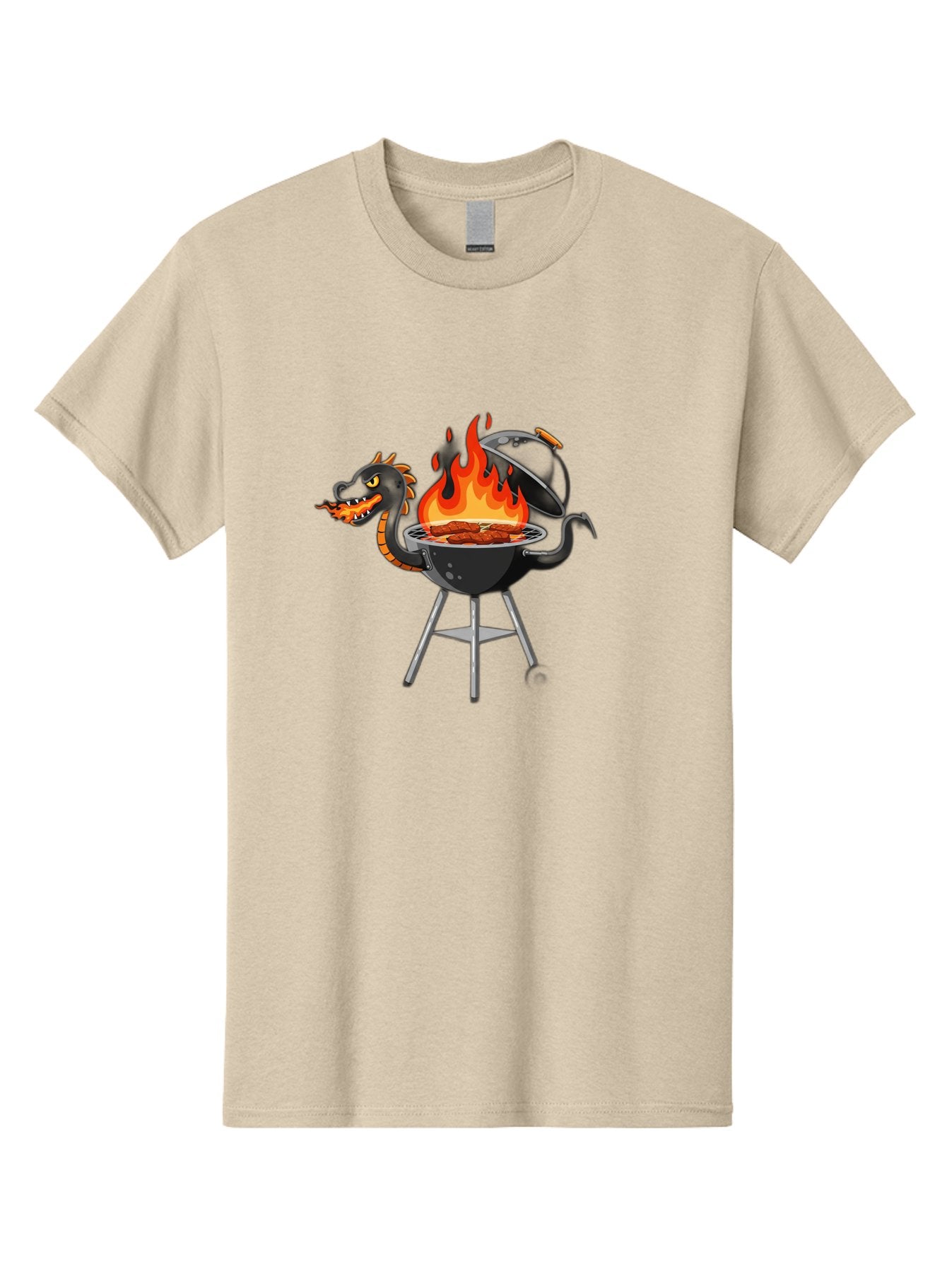 Dragon-Bbq-Grill Men'S Graphic Tee, 100% Cotton, Comfortable Casual Summer Wear, Machine Washable, Barbecue Grill, Dragon Cooking Meat, Fantasy Creature, Grilled Meat, Mythical Beast, Outdoor Cooking, Vibrant Flames, Cartoon Style, Bab884 6
