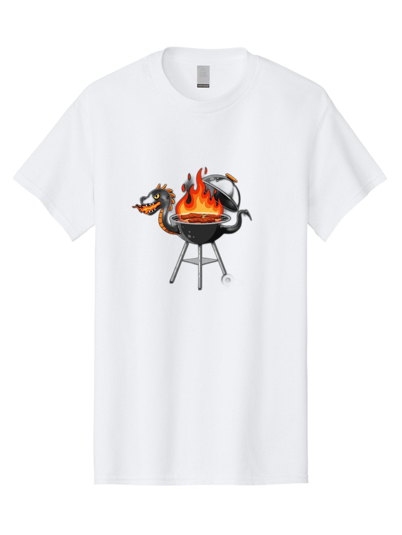 Dragon-Bbq-Grill Men'S Graphic Tee, 100% Cotton, Comfortable Casual Summer Wear, Machine Washable, Barbecue Grill, Dragon Cooking Meat, Fantasy Creature, Grilled Meat, Mythical Beast, Outdoor Cooking, Vibrant Flames, Cartoon Style, Bab884 13