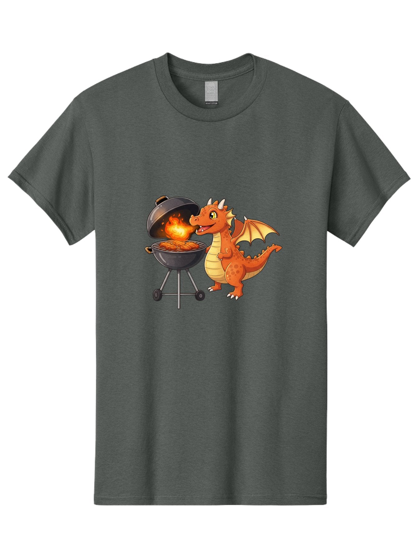 Dragon-Bbq Men'S Graphic Tee, 100% Cotton, Comfortable Casual Summer Wear, Machine Washable, Cartoon Dragon Cooking On Barbecue, Grilling Meat, Fantasy Creature, Humorous Illustration, Fire-Breathing Dragon, Outdoor Cooking Bab885 7
