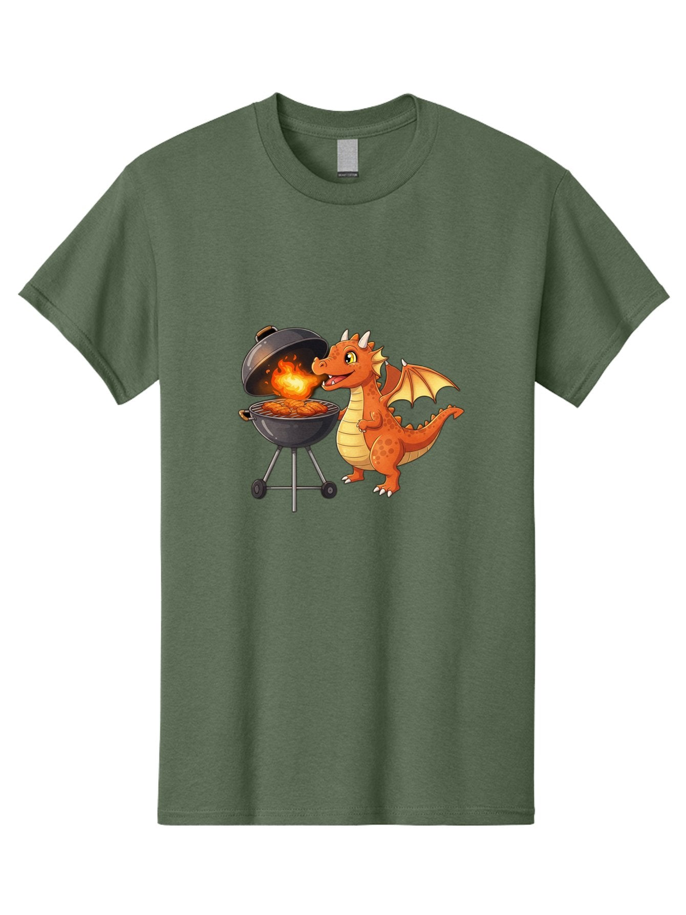 Dragon-Bbq Men'S Graphic Tee, 100% Cotton, Comfortable Casual Summer Wear, Machine Washable, Cartoon Dragon Cooking On Barbecue, Grilling Meat, Fantasy Creature, Humorous Illustration, Fire-Breathing Dragon, Outdoor Cooking Bab885 12