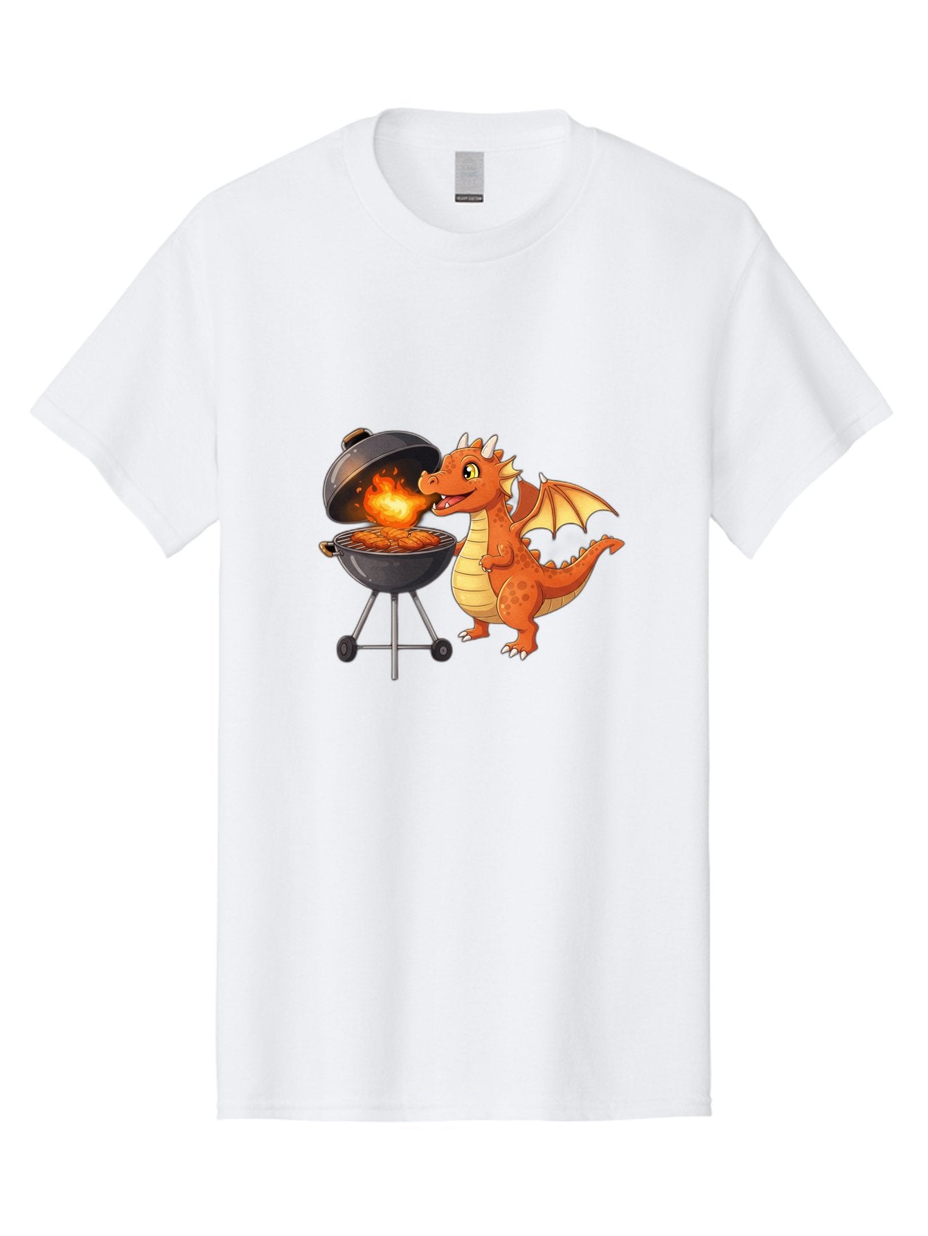 Dragon-Bbq Men'S Graphic Tee, 100% Cotton, Comfortable Casual Summer Wear, Machine Washable, Cartoon Dragon Cooking On Barbecue, Grilling Meat, Fantasy Creature, Humorous Illustration, Fire-Breathing Dragon, Outdoor Cooking Bab885 11