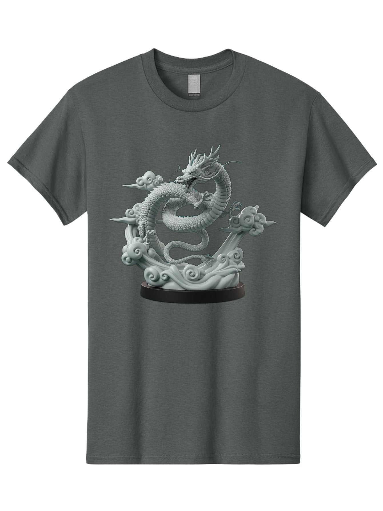 Dragon-Statue Men'S Graphic Tee, 100% Cotton, Comfortable Casual Summer Wear, Machine Washable, Dragon Sculpture, Mythical Creature, Chinese Culture, Figurine, 3D Model, Artistic Design, Symbolic Art, Decorative Figurine, Gray Stone Texture, Bab886 5