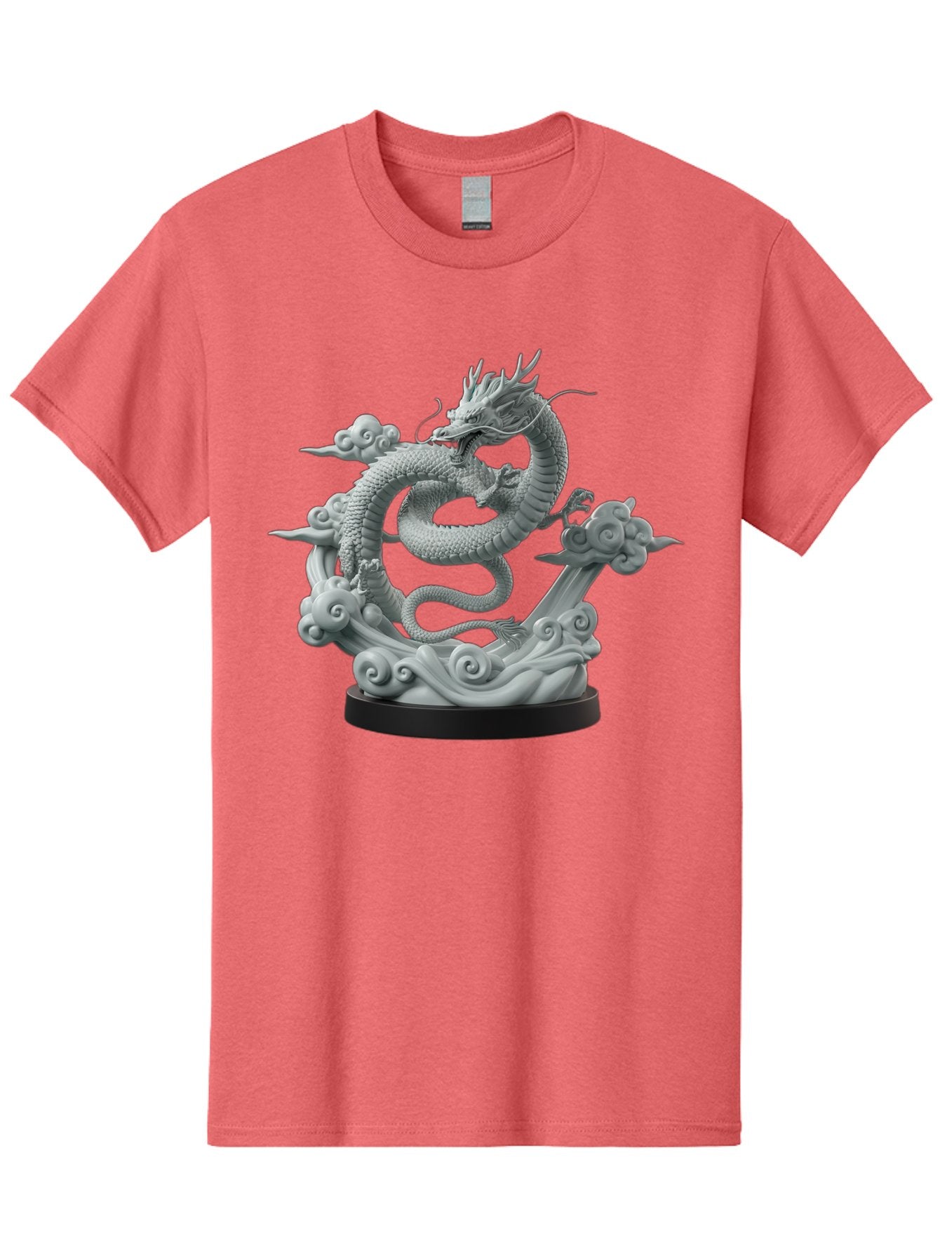 Dragon-Statue Men'S Graphic Tee, 100% Cotton, Comfortable Casual Summer Wear, Machine Washable, Dragon Sculpture, Mythical Creature, Chinese Culture, Figurine, 3D Model, Artistic Design, Symbolic Art, Decorative Figurine, Gray Stone Texture, Bab886 4