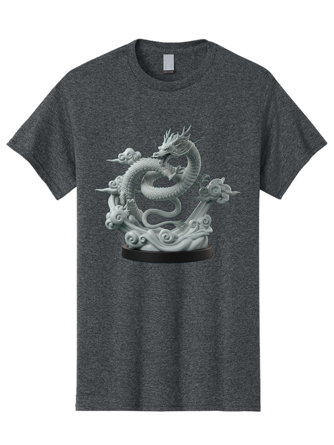 Dragon-Statue Men'S Graphic Tee, 100% Cotton, Comfortable Casual Summer Wear, Machine Washable, Dragon Sculpture, Mythical Creature, Chinese Culture, Figurine, 3D Model, Artistic Design, Symbolic Art, Decorative Figurine, Gray Stone Texture, Bab886 11