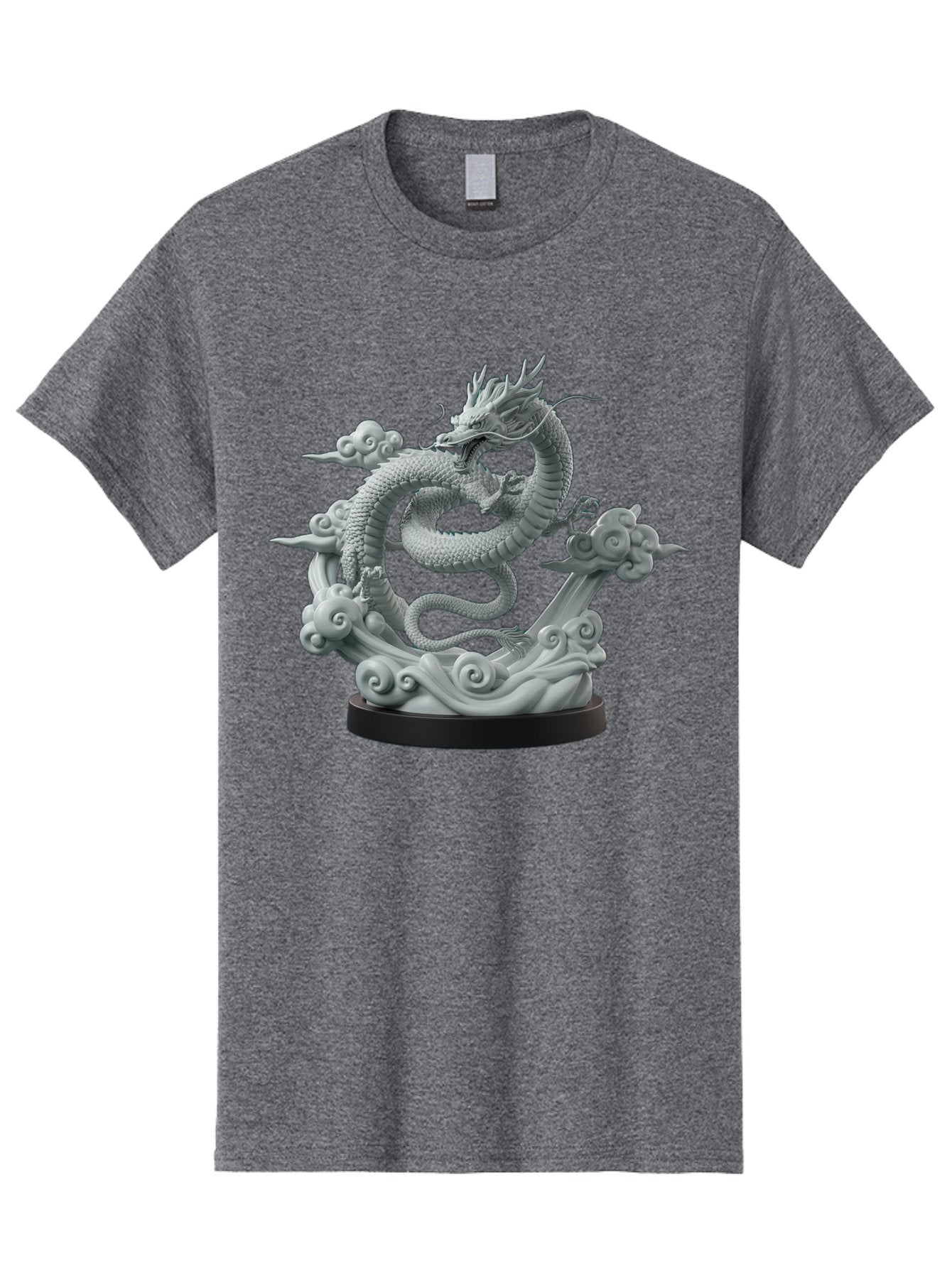 Dragon-Statue Men'S Graphic Tee, 100% Cotton, Comfortable Casual Summer Wear, Machine Washable, Dragon Sculpture, Mythical Creature, Chinese Culture, Figurine, 3D Model, Artistic Design, Symbolic Art, Decorative Figurine, Gray Stone Texture, Bab886 15