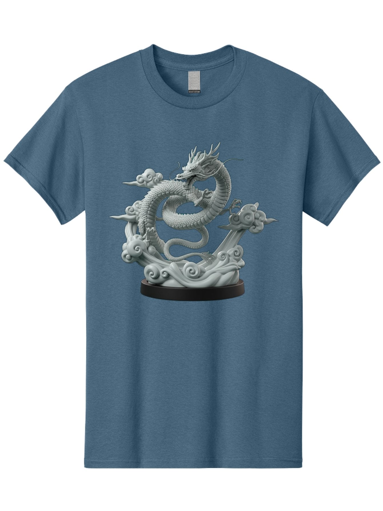 Dragon-Statue Men'S Graphic Tee, 100% Cotton, Comfortable Casual Summer Wear, Machine Washable, Dragon Sculpture, Mythical Creature, Chinese Culture, Figurine, 3D Model, Artistic Design, Symbolic Art, Decorative Figurine, Gray Stone Texture, Bab886