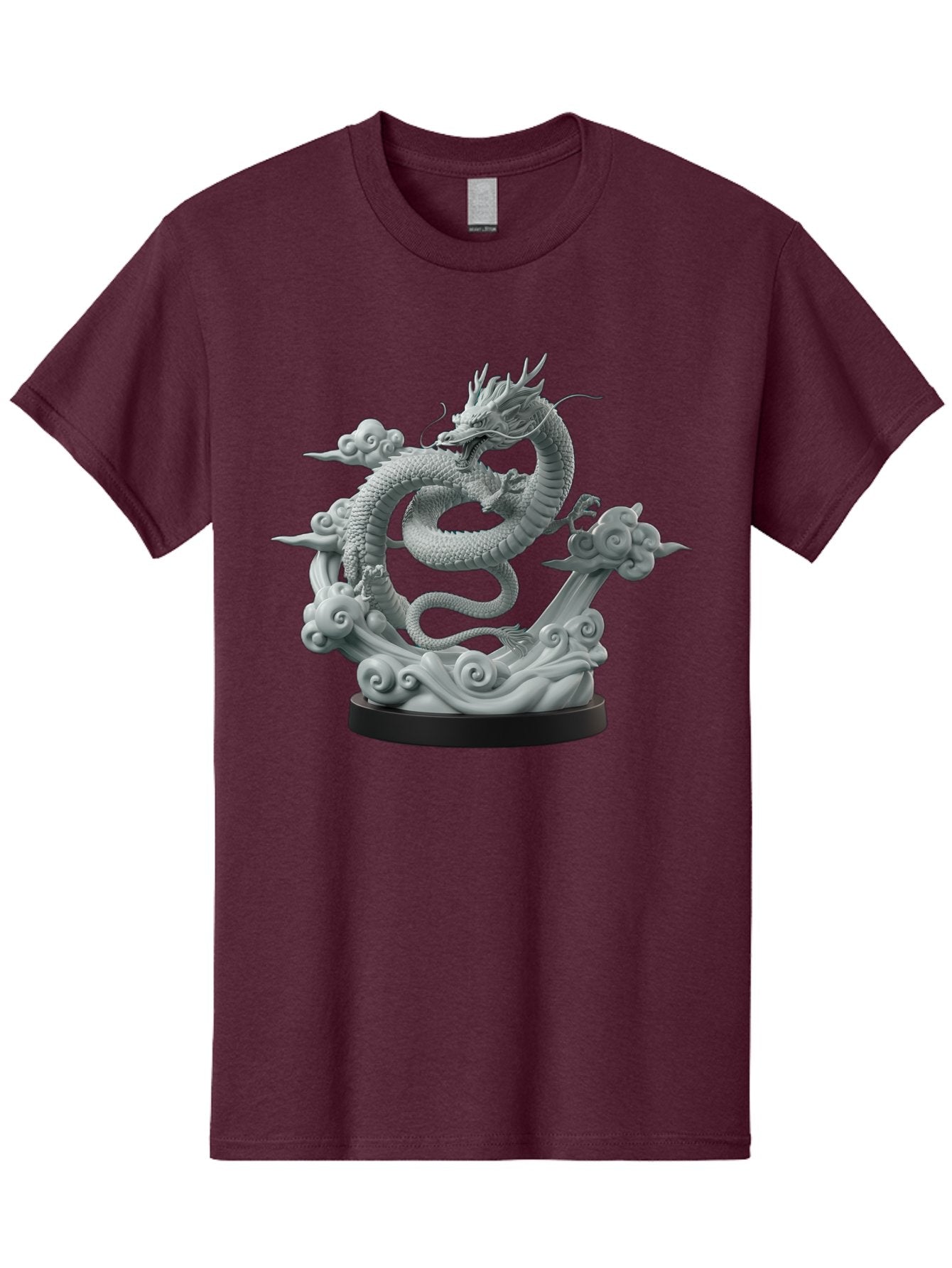 Dragon-Statue Men'S Graphic Tee, 100% Cotton, Comfortable Casual Summer Wear, Machine Washable, Dragon Sculpture, Mythical Creature, Chinese Culture, Figurine, 3D Model, Artistic Design, Symbolic Art, Decorative Figurine, Gray Stone Texture, Bab886