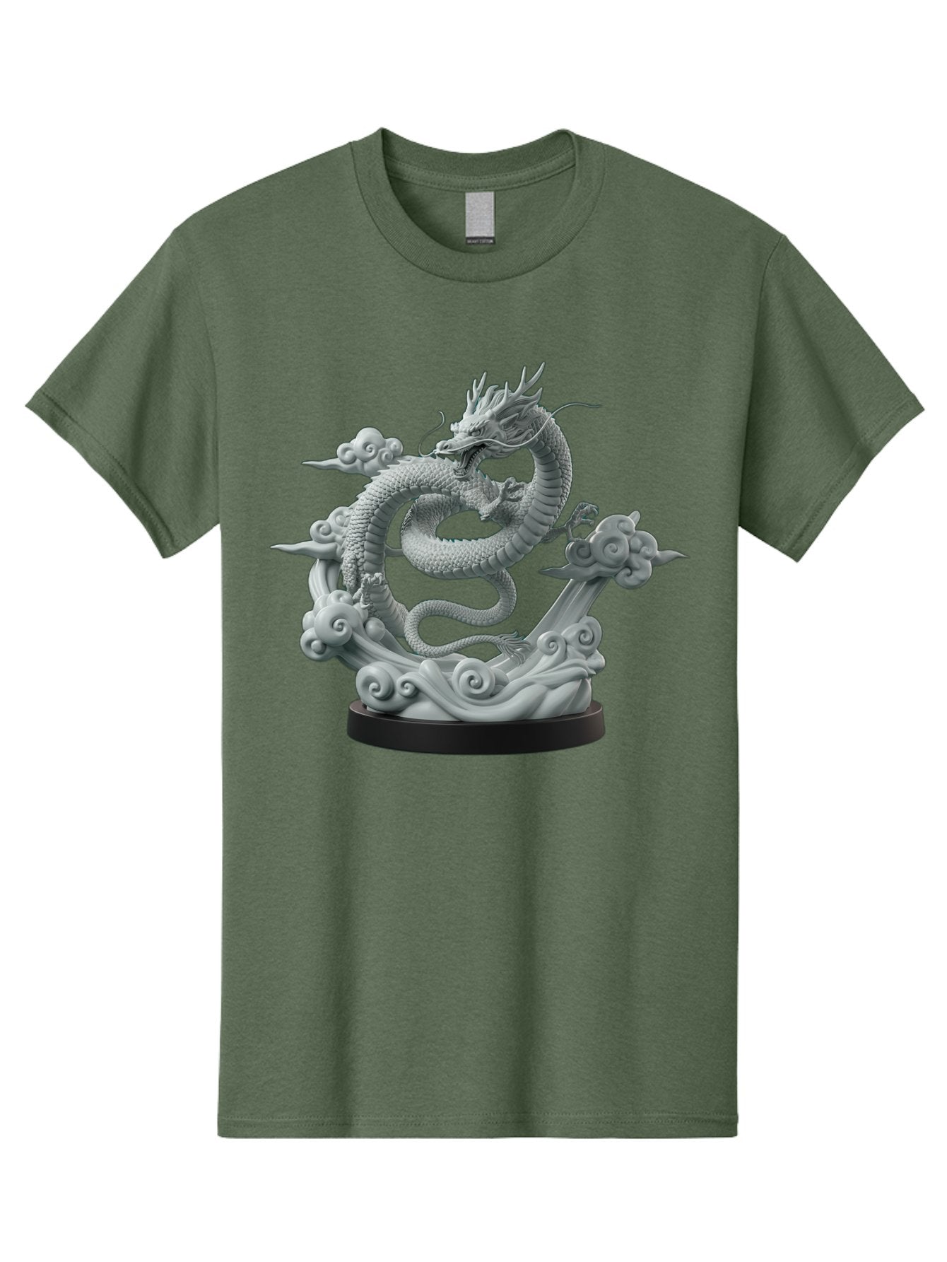 Dragon-Statue Men'S Graphic Tee, 100% Cotton, Comfortable Casual Summer Wear, Machine Washable, Dragon Sculpture, Mythical Creature, Chinese Culture, Figurine, 3D Model, Artistic Design, Symbolic Art, Decorative Figurine, Gray Stone Texture, Bab886 10