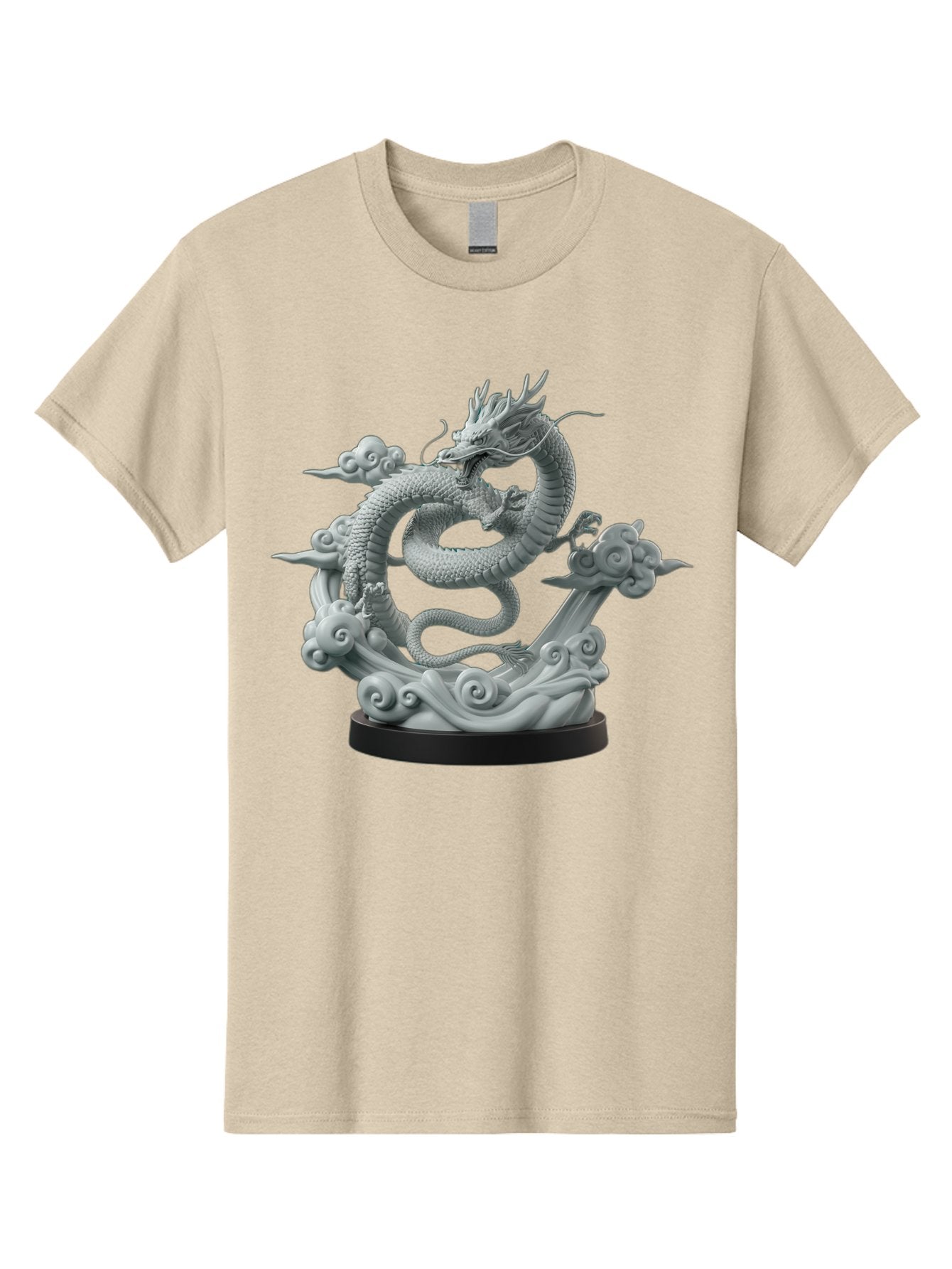 Dragon-Statue Men'S Graphic Tee, 100% Cotton, Comfortable Casual Summer Wear, Machine Washable, Dragon Sculpture, Mythical Creature, Chinese Culture, Figurine, 3D Model, Artistic Design, Symbolic Art, Decorative Figurine, Gray Stone Texture, Bab886 12