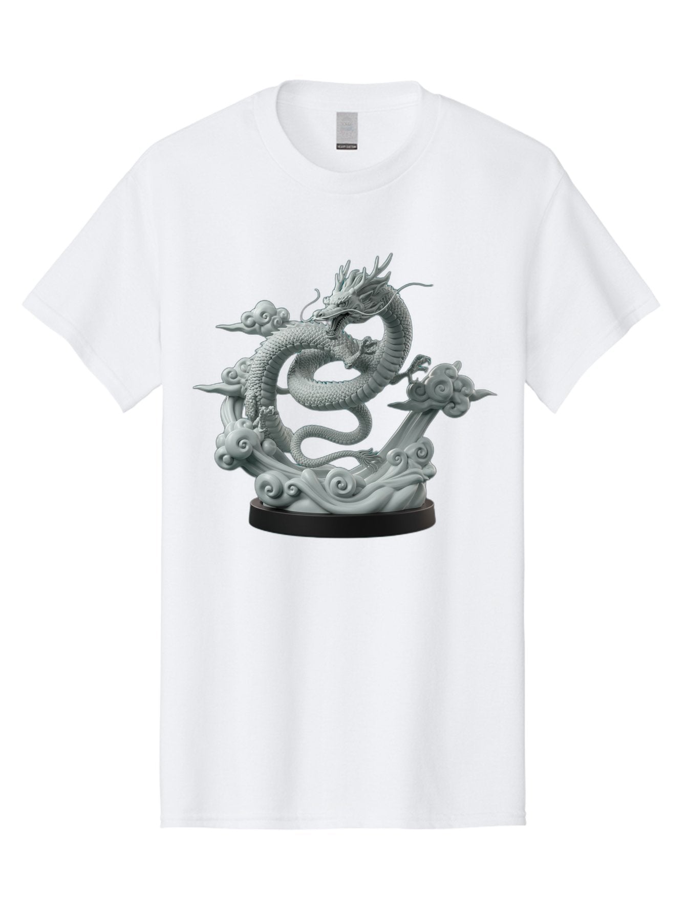 Dragon-Statue Men'S Graphic Tee, 100% Cotton, Comfortable Casual Summer Wear, Machine Washable, Dragon Sculpture, Mythical Creature, Chinese Culture, Figurine, 3D Model, Artistic Design, Symbolic Art, Decorative Figurine, Gray Stone Texture, Bab886 3