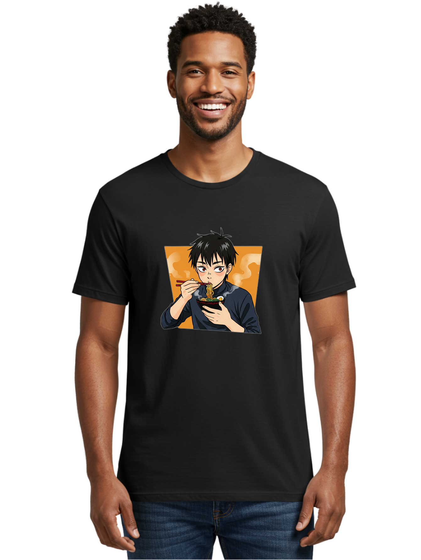 Eating-Ramen Men'S Graphic Tee, 100% Cotton, Comfortable Casual Summer Wear, Machine Washable, Anime Boy Eating Ramen, Steaming Hot Noodles, Chopsticks, Delicious Meal, Japanese Cuisine, Cartoon Style, Appetizing Food, Ramen Lover Bab887 22