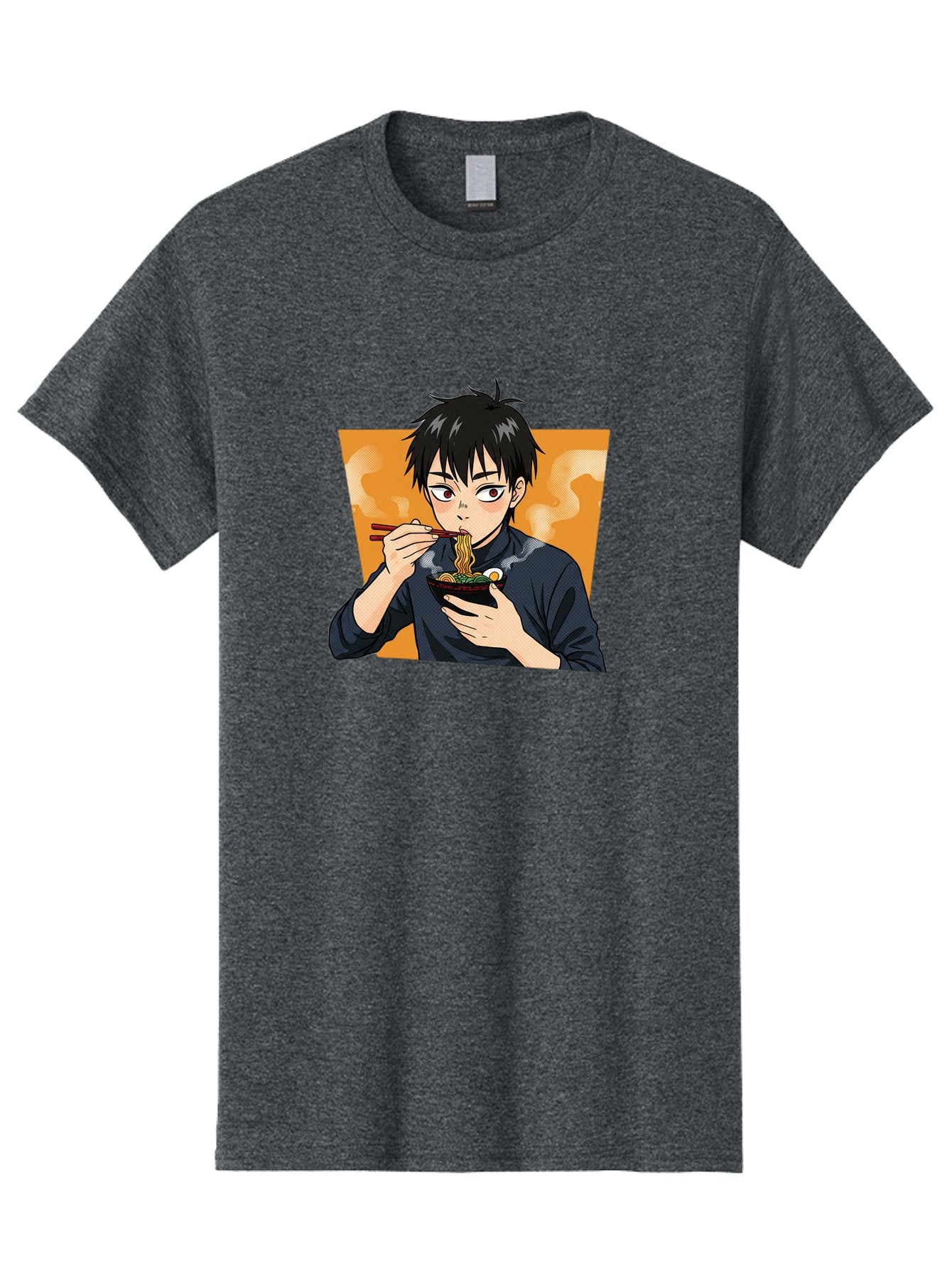 Eating-Ramen Men'S Graphic Tee, 100% Cotton, Comfortable Casual Summer Wear, Machine Washable, Anime Boy Eating Ramen, Steaming Hot Noodles, Chopsticks, Delicious Meal, Japanese Cuisine, Cartoon Style, Appetizing Food, Ramen Lover Bab887