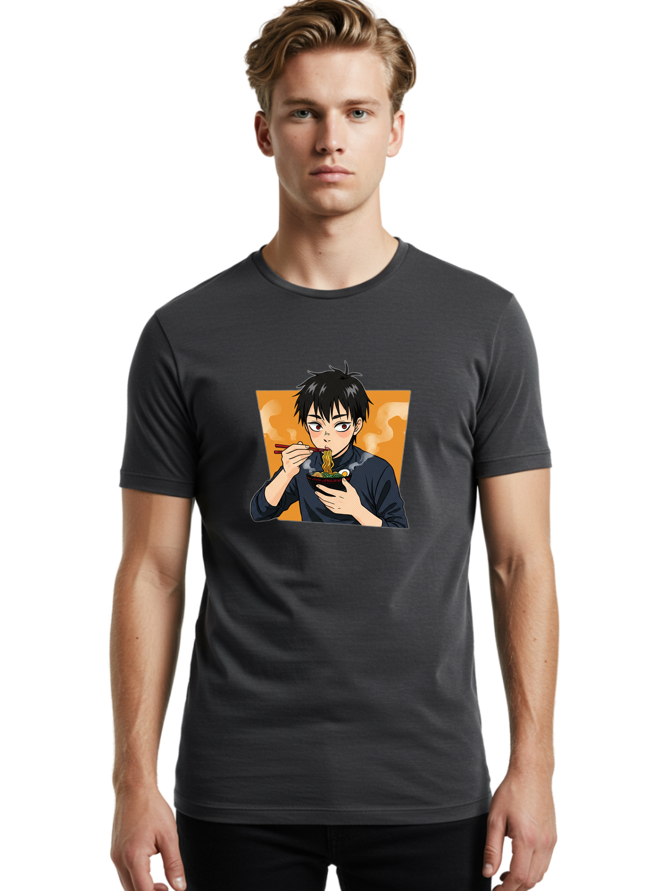 Eating-Ramen Men'S Graphic Tee, 100% Cotton, Comfortable Casual Summer Wear, Machine Washable, Anime Boy Eating Ramen, Steaming Hot Noodles, Chopsticks, Delicious Meal, Japanese Cuisine, Cartoon Style, Appetizing Food, Ramen Lover Bab887 25