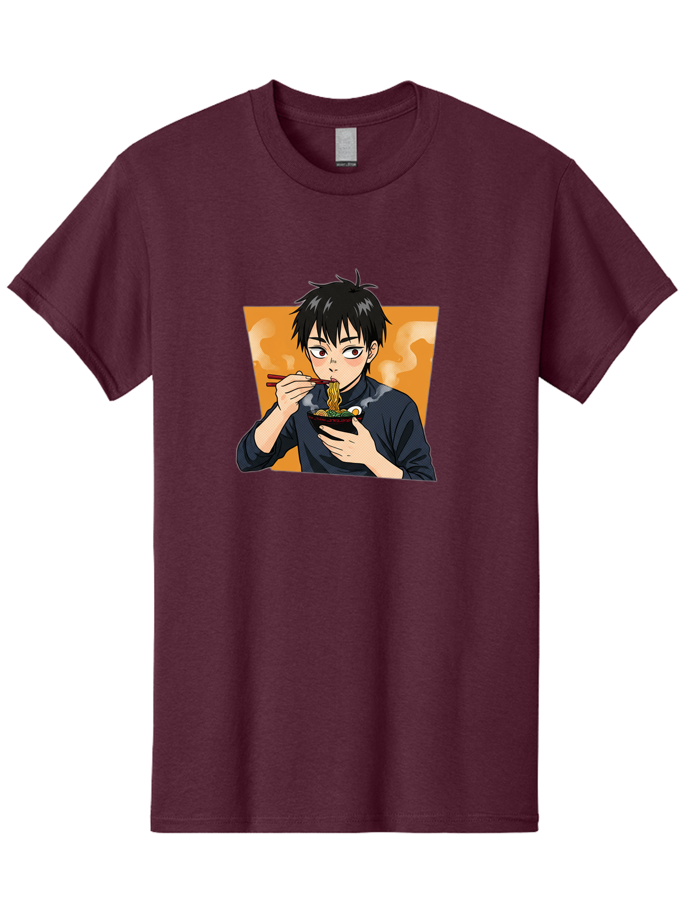 Eating-Ramen Men'S Graphic Tee, 100% Cotton, Comfortable Casual Summer Wear, Machine Washable, Anime Boy Eating Ramen, Steaming Hot Noodles, Chopsticks, Delicious Meal, Japanese Cuisine, Cartoon Style, Appetizing Food, Ramen Lover Bab887