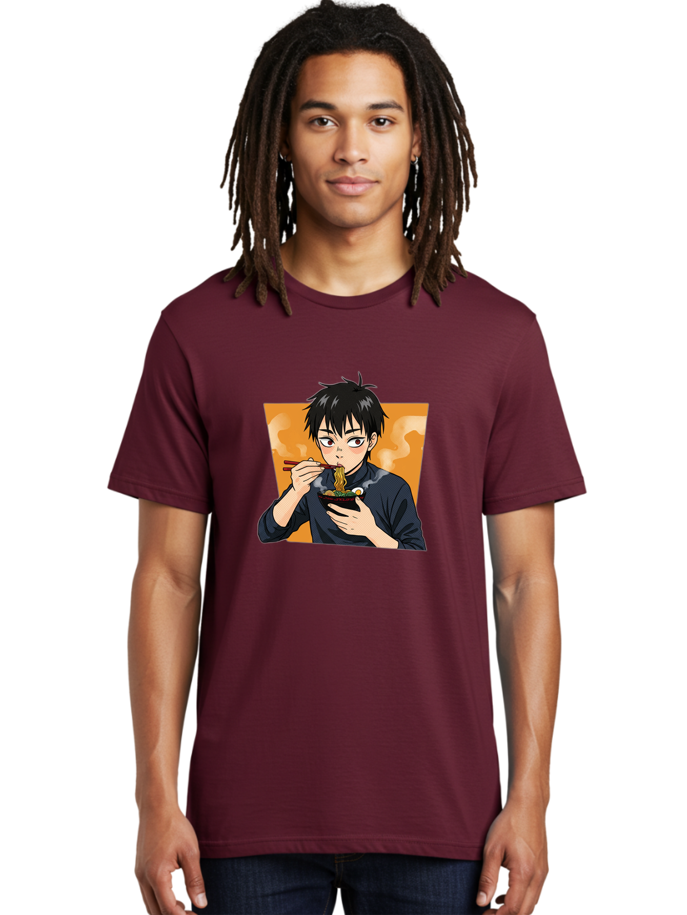 Eating-Ramen Men'S Graphic Tee, 100% Cotton, Comfortable Casual Summer Wear, Machine Washable, Anime Boy Eating Ramen, Steaming Hot Noodles, Chopsticks, Delicious Meal, Japanese Cuisine, Cartoon Style, Appetizing Food, Ramen Lover Bab887 17