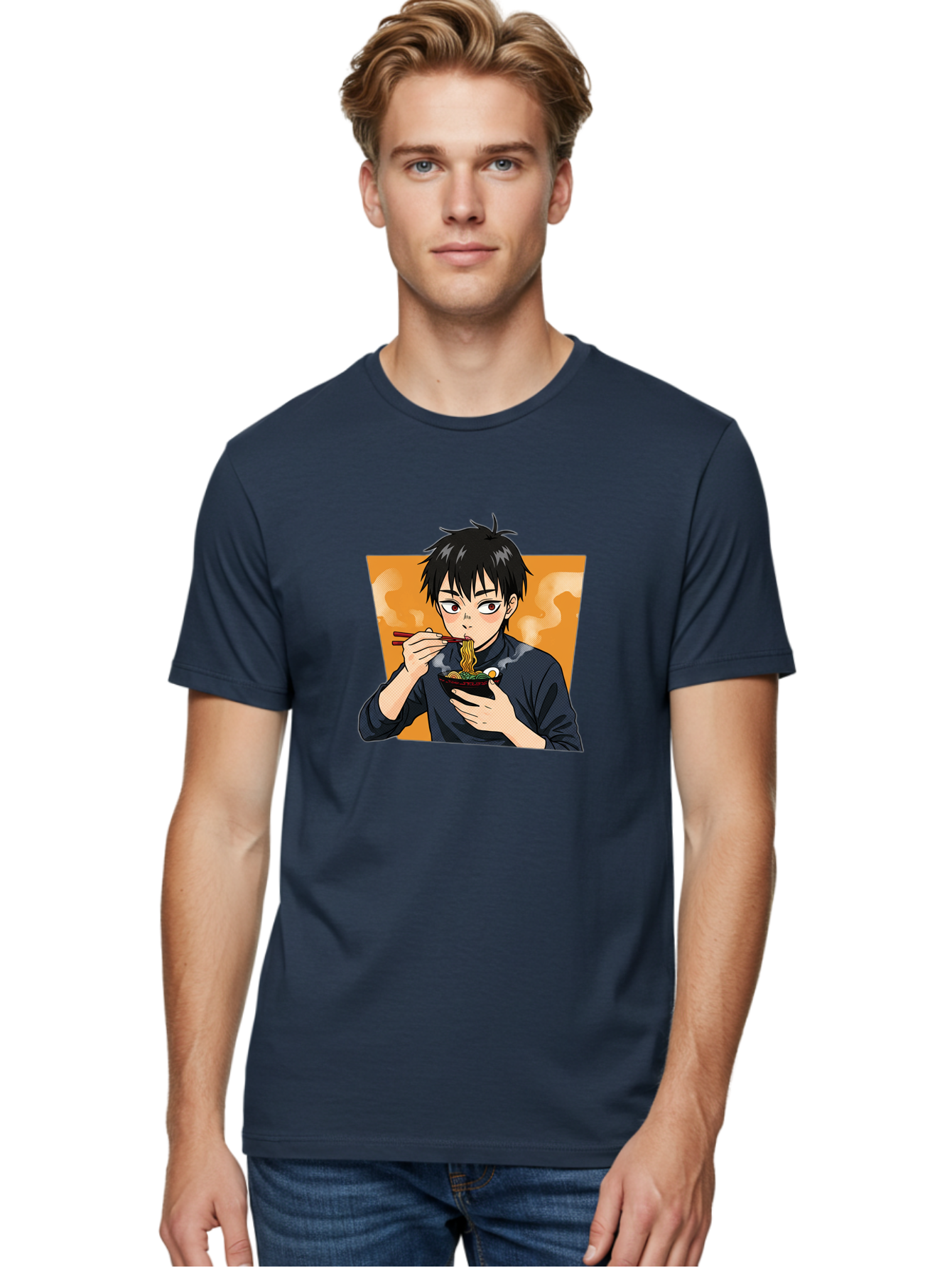 Eating-Ramen Men'S Graphic Tee, 100% Cotton, Comfortable Casual Summer Wear, Machine Washable, Anime Boy Eating Ramen, Steaming Hot Noodles, Chopsticks, Delicious Meal, Japanese Cuisine, Cartoon Style, Appetizing Food, Ramen Lover Bab887 21