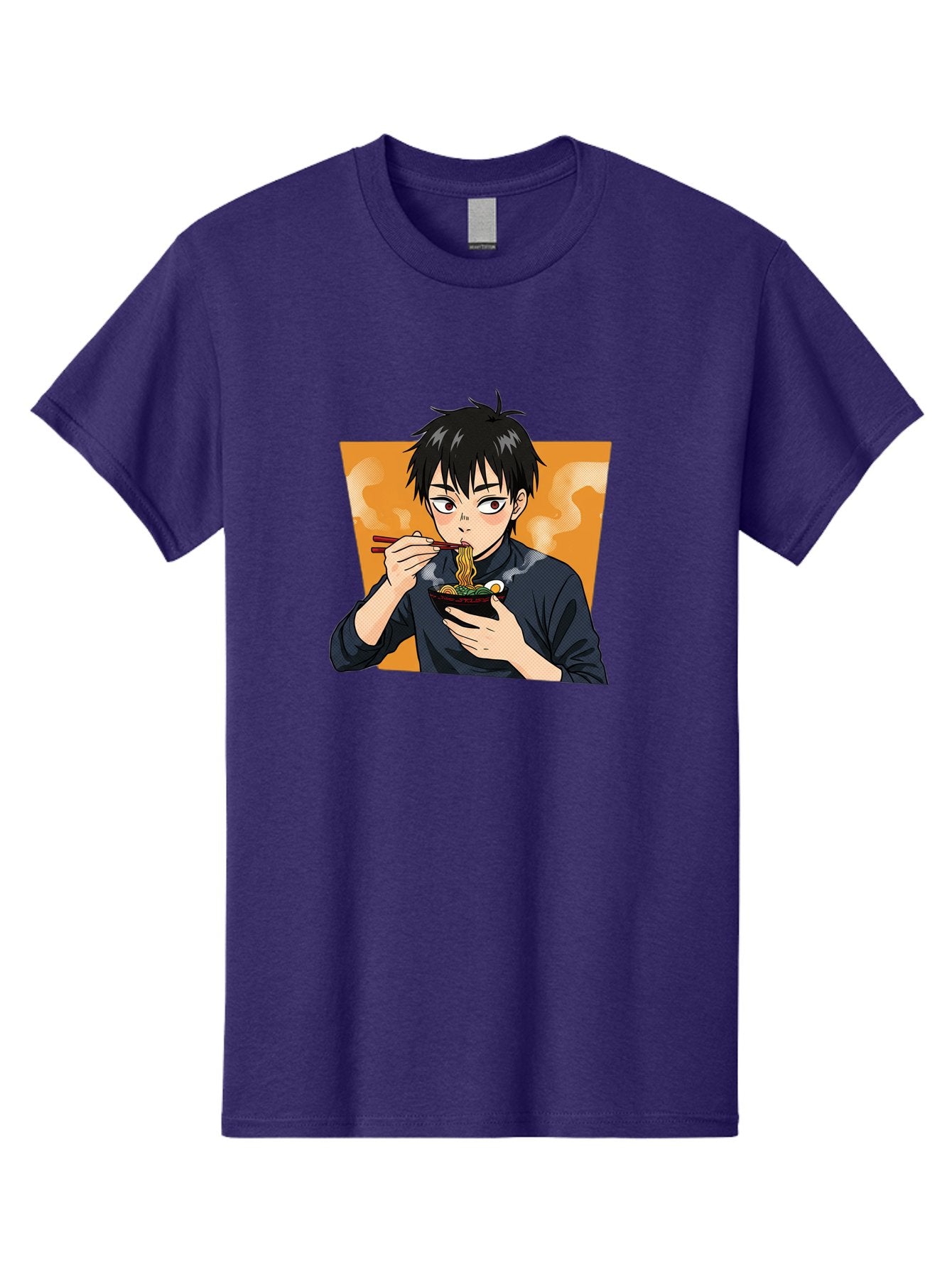Eating-Ramen Men'S Graphic Tee, 100% Cotton, Comfortable Casual Summer Wear, Machine Washable, Anime Boy Eating Ramen, Steaming Hot Noodles, Chopsticks, Delicious Meal, Japanese Cuisine, Cartoon Style, Appetizing Food, Ramen Lover Bab887