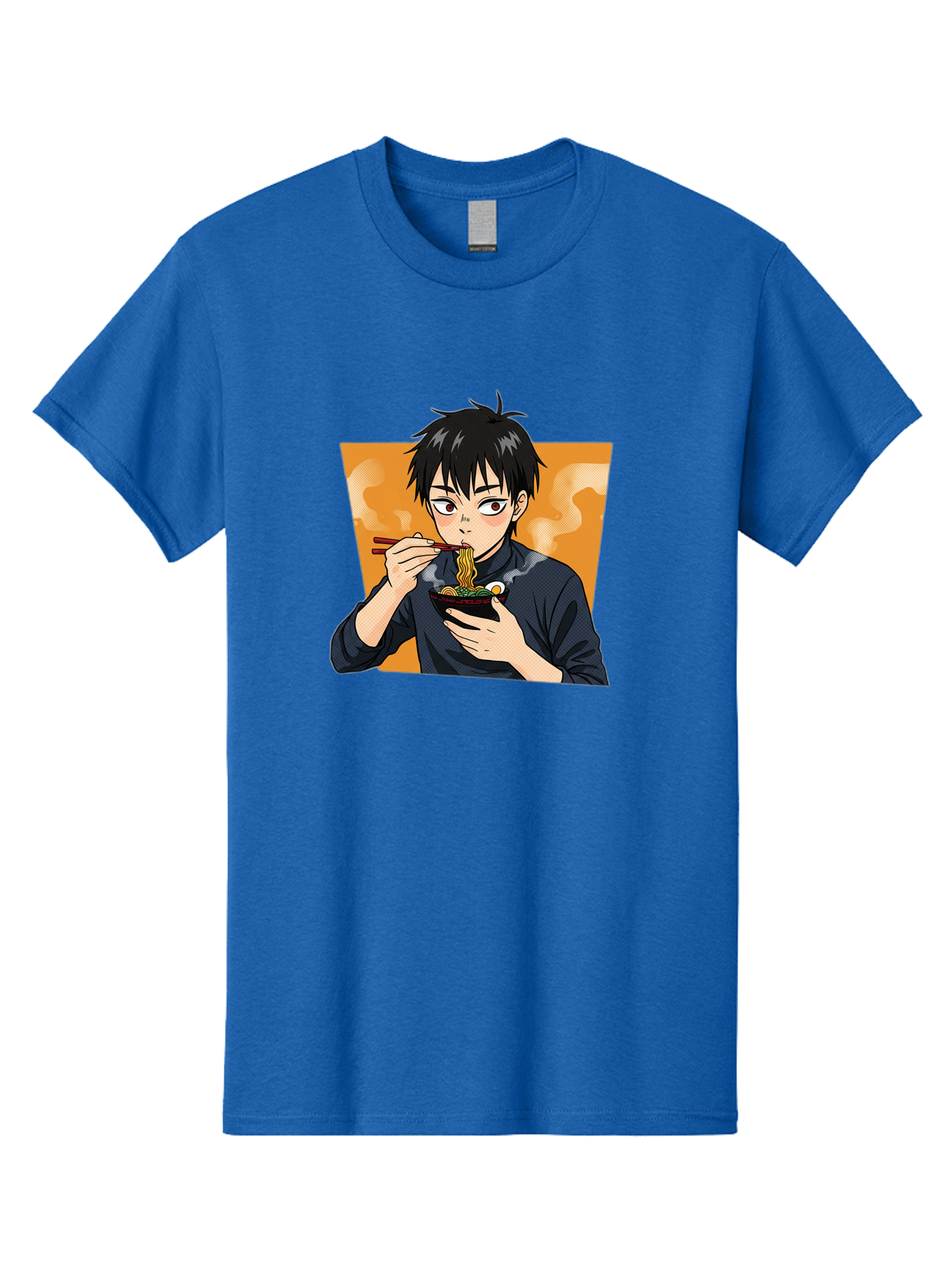 Eating-Ramen Men'S Graphic Tee, 100% Cotton, Comfortable Casual Summer Wear, Machine Washable, Anime Boy Eating Ramen, Steaming Hot Noodles, Chopsticks, Delicious Meal, Japanese Cuisine, Cartoon Style, Appetizing Food, Ramen Lover Bab887