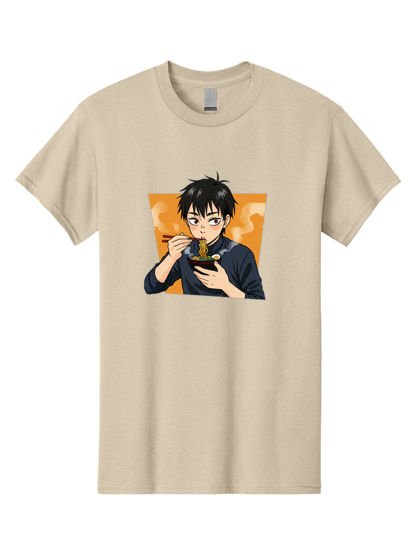 Eating-Ramen Men'S Graphic Tee, 100% Cotton, Comfortable Casual Summer Wear, Machine Washable, Anime Boy Eating Ramen, Steaming Hot Noodles, Chopsticks, Delicious Meal, Japanese Cuisine, Cartoon Style, Appetizing Food, Ramen Lover Bab887 3