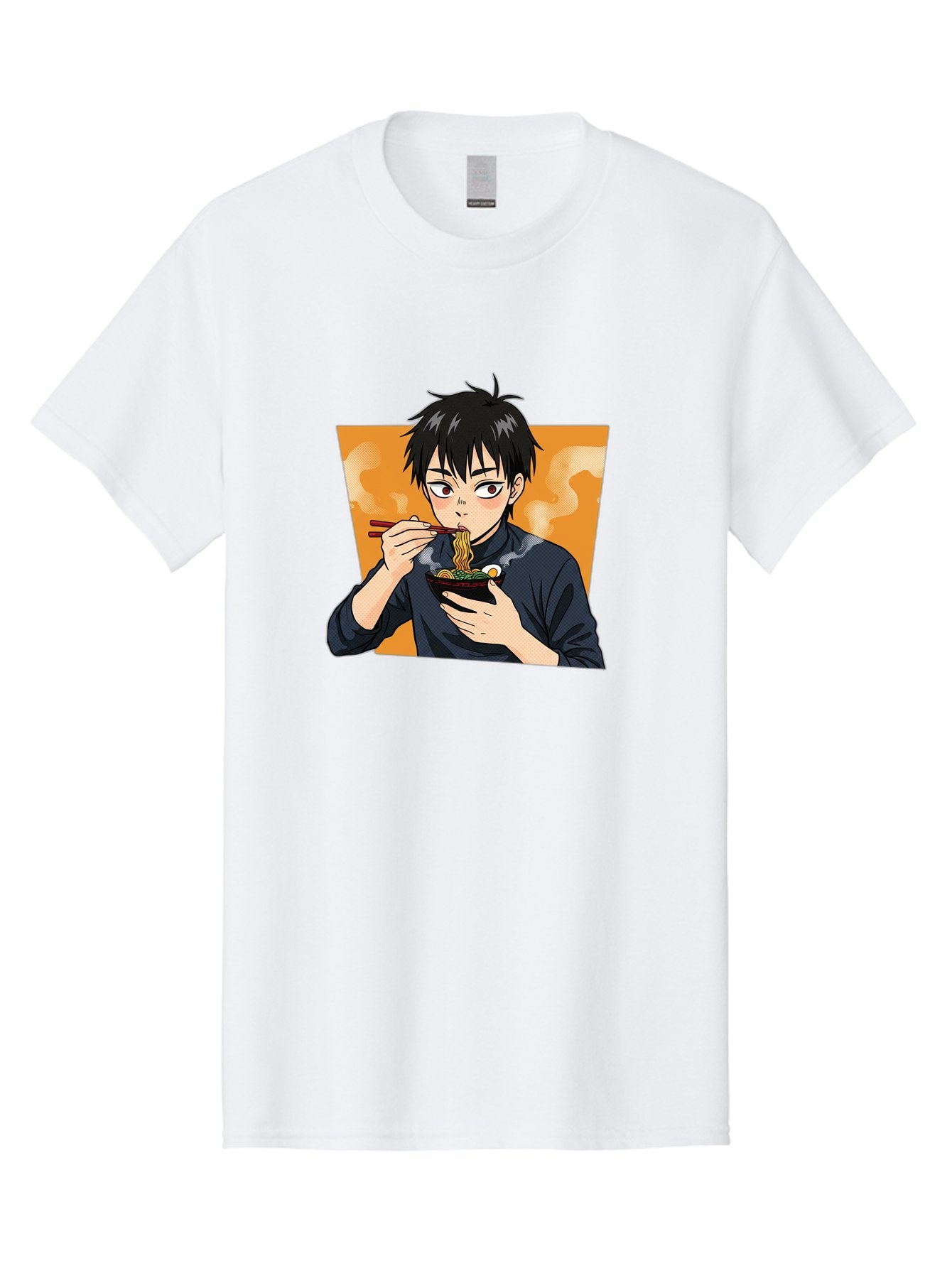 Eating-Ramen Men'S Graphic Tee, 100% Cotton, Comfortable Casual Summer Wear, Machine Washable, Anime Boy Eating Ramen, Steaming Hot Noodles, Chopsticks, Delicious Meal, Japanese Cuisine, Cartoon Style, Appetizing Food, Ramen Lover Bab887 3