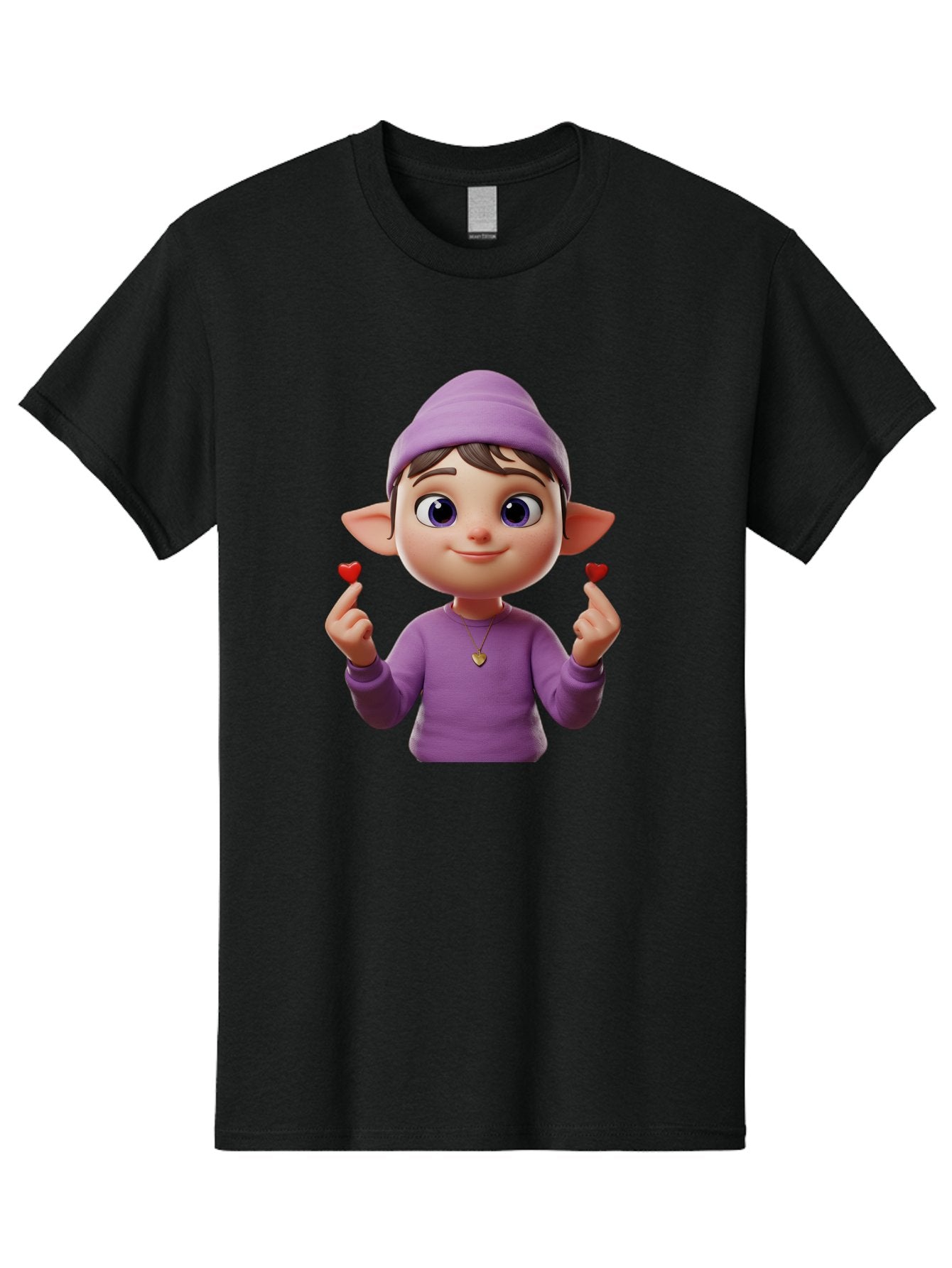 Elf-Boy Men'S Graphic Tee, 100% Cotton, Comfortable Casual Summer Wear, Machine Washable, Cartoon Elf, Fantasy Character, Purple Clothing, Heart-Shaped Objects, Cute Expression, 3D Illustration, Whimsical Design, Playful Atmosphere, Bab888 6