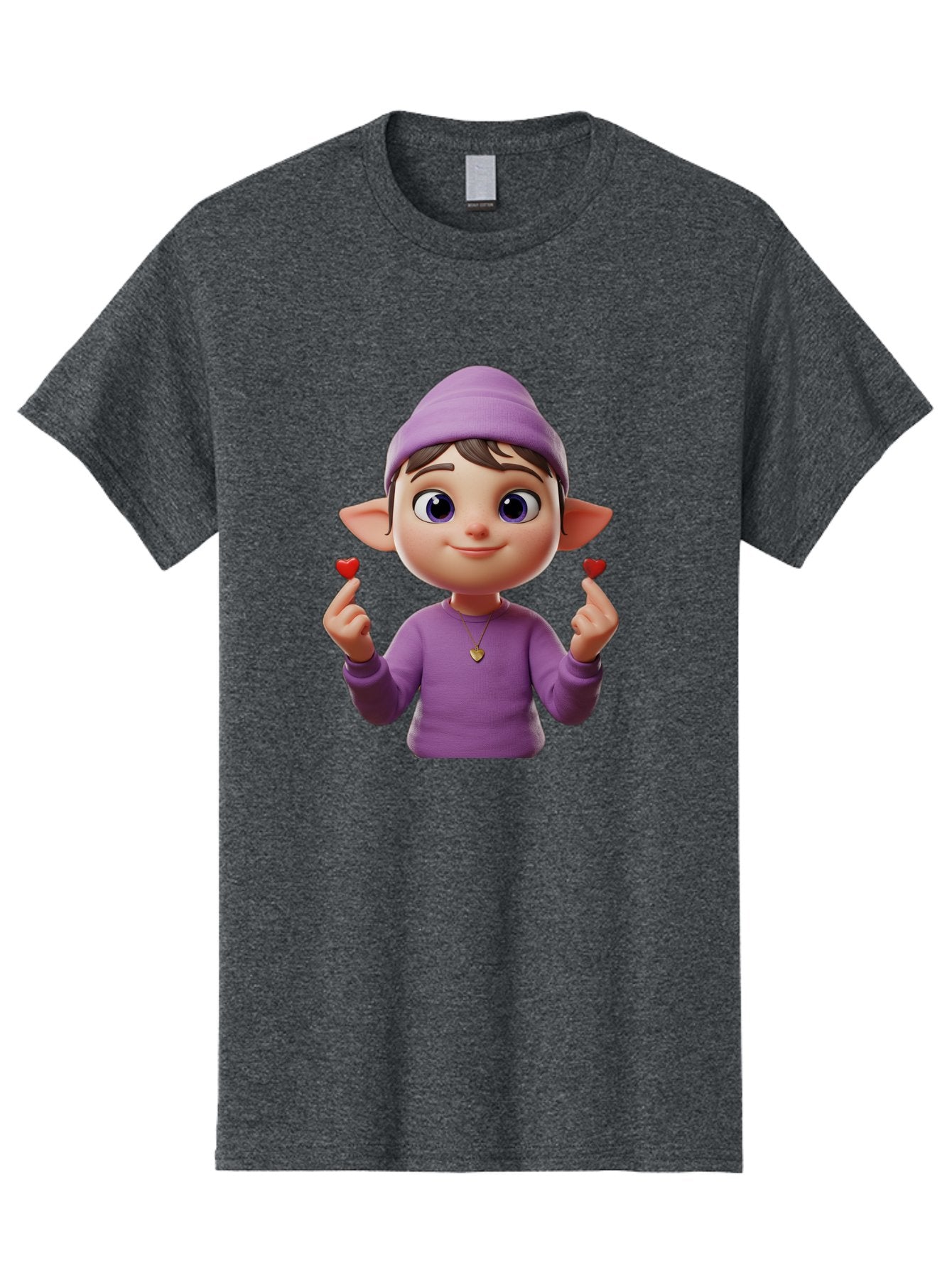 Elf-Boy Men'S Graphic Tee, 100% Cotton, Comfortable Casual Summer Wear, Machine Washable, Cartoon Elf, Fantasy Character, Purple Clothing, Heart-Shaped Objects, Cute Expression, 3D Illustration, Whimsical Design, Playful Atmosphere, Bab888 4