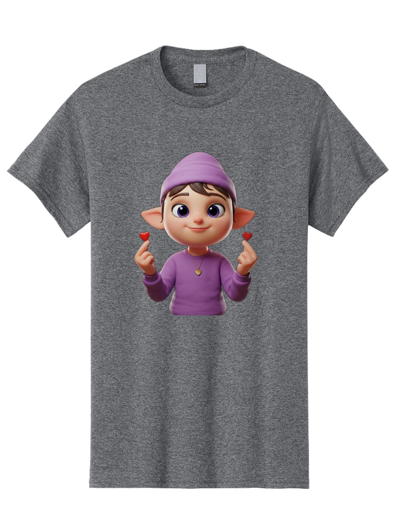Elf-Boy Men'S Graphic Tee, 100% Cotton, Comfortable Casual Summer Wear, Machine Washable, Cartoon Elf, Fantasy Character, Purple Clothing, Heart-Shaped Objects, Cute Expression, 3D Illustration, Whimsical Design, Playful Atmosphere, Bab888 15