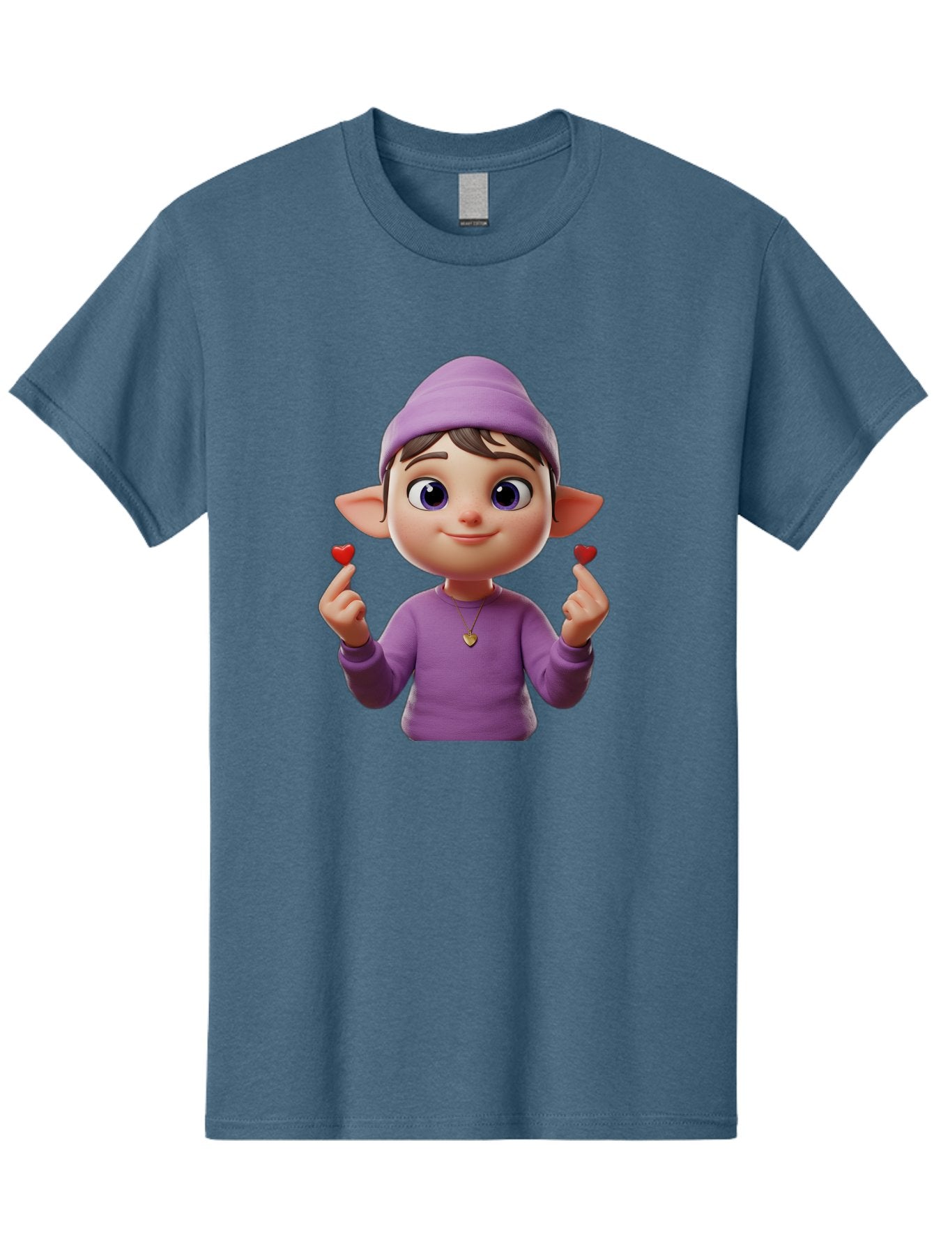 Elf-Boy Men'S Graphic Tee, 100% Cotton, Comfortable Casual Summer Wear, Machine Washable, Cartoon Elf, Fantasy Character, Purple Clothing, Heart-Shaped Objects, Cute Expression, 3D Illustration, Whimsical Design, Playful Atmosphere, Bab888 11