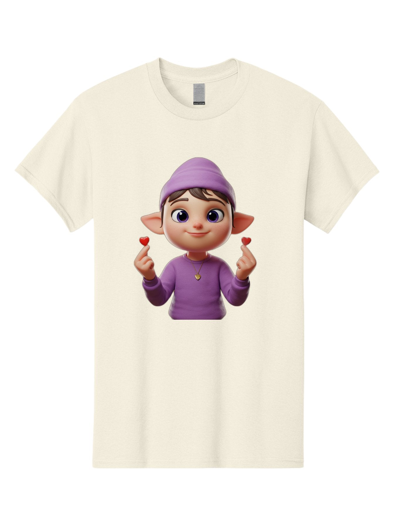 Elf-Boy Men'S Graphic Tee, 100% Cotton, Comfortable Casual Summer Wear, Machine Washable, Cartoon Elf, Fantasy Character, Purple Clothing, Heart-Shaped Objects, Cute Expression, 3D Illustration, Whimsical Design, Playful Atmosphere, Bab888 9