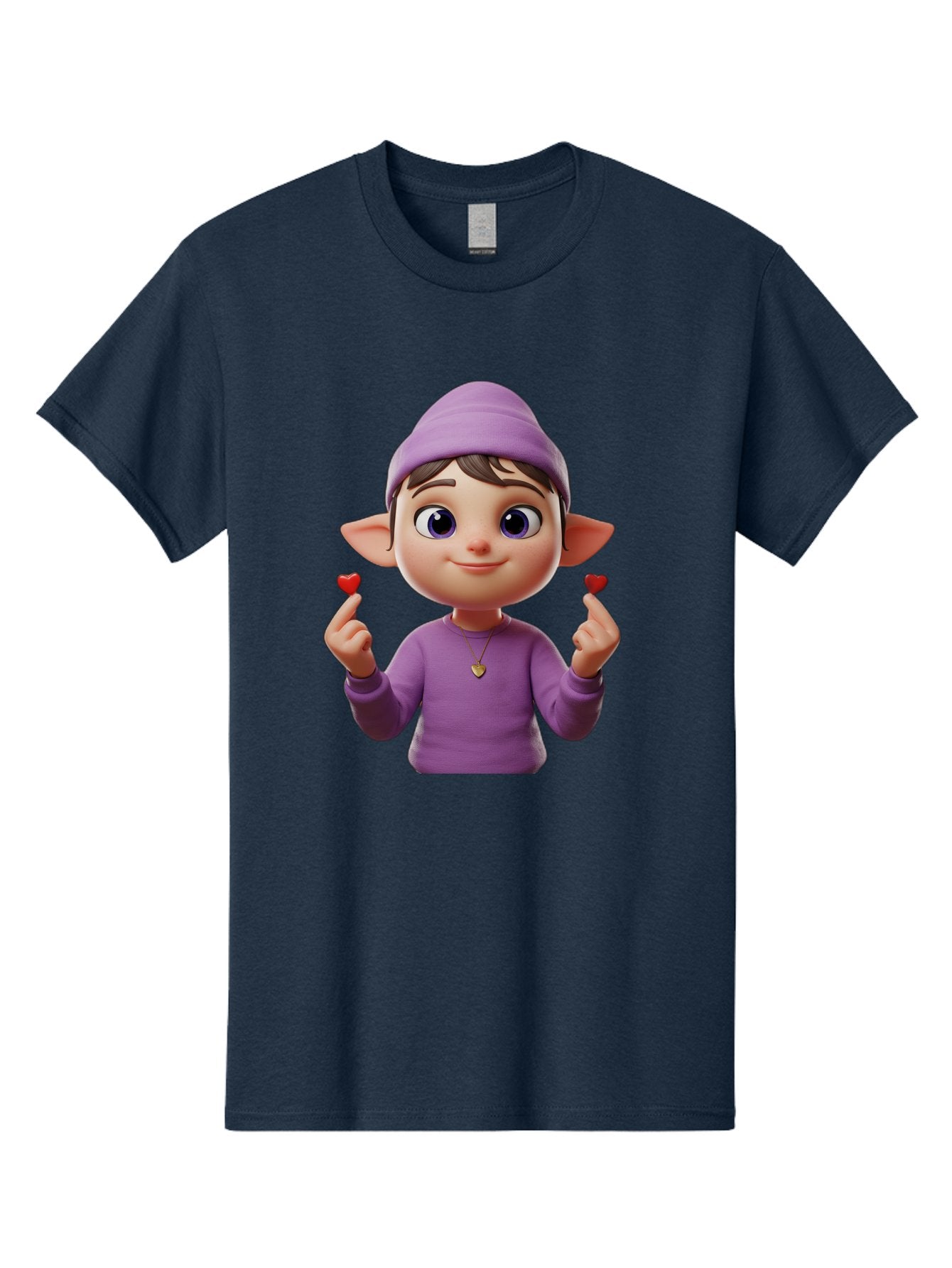 Elf-Boy Men'S Graphic Tee, 100% Cotton, Comfortable Casual Summer Wear, Machine Washable, Cartoon Elf, Fantasy Character, Purple Clothing, Heart-Shaped Objects, Cute Expression, 3D Illustration, Whimsical Design, Playful Atmosphere, Bab888 12