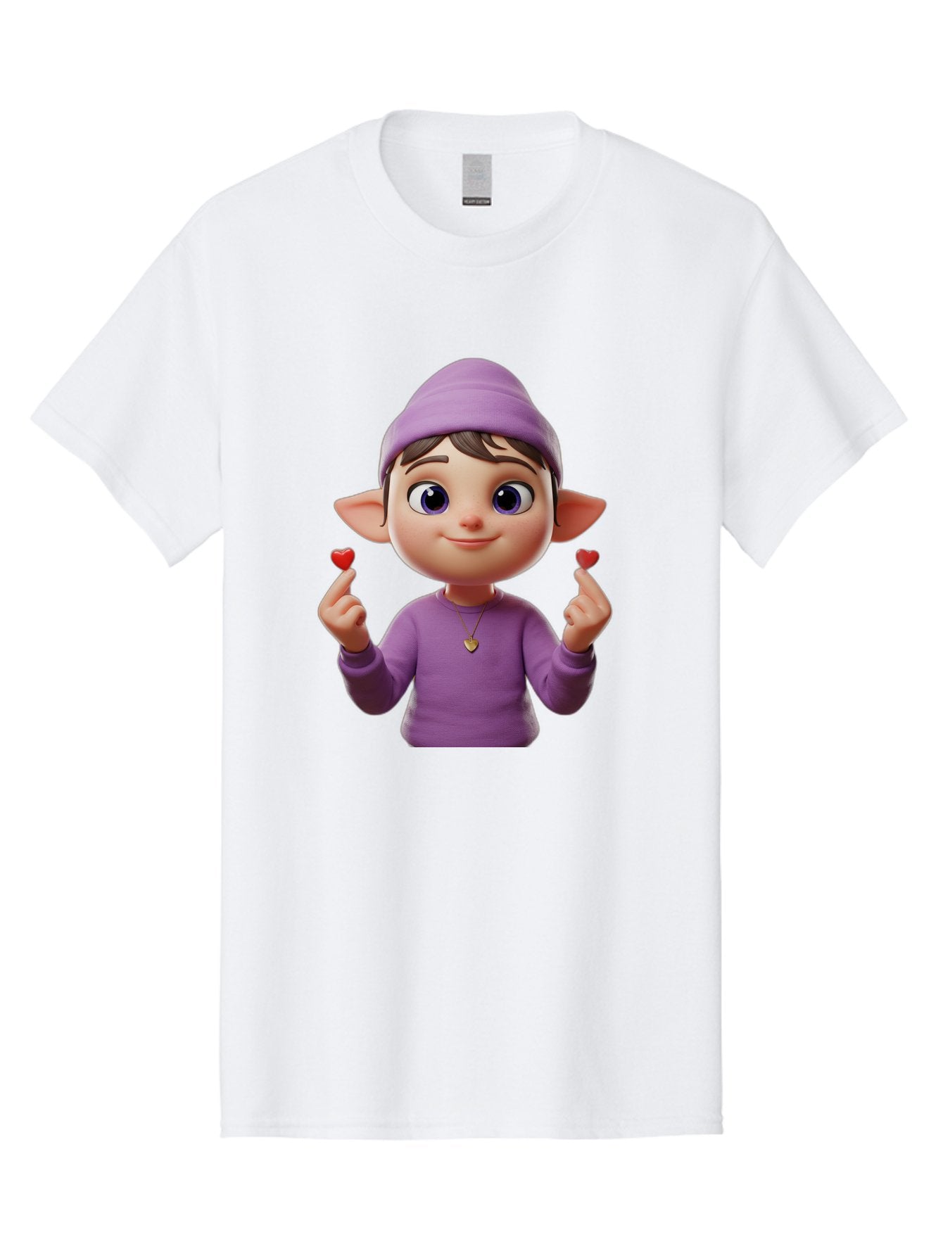 Elf-Boy Men'S Graphic Tee, 100% Cotton, Comfortable Casual Summer Wear, Machine Washable, Cartoon Elf, Fantasy Character, Purple Clothing, Heart-Shaped Objects, Cute Expression, 3D Illustration, Whimsical Design, Playful Atmosphere, Bab888 10