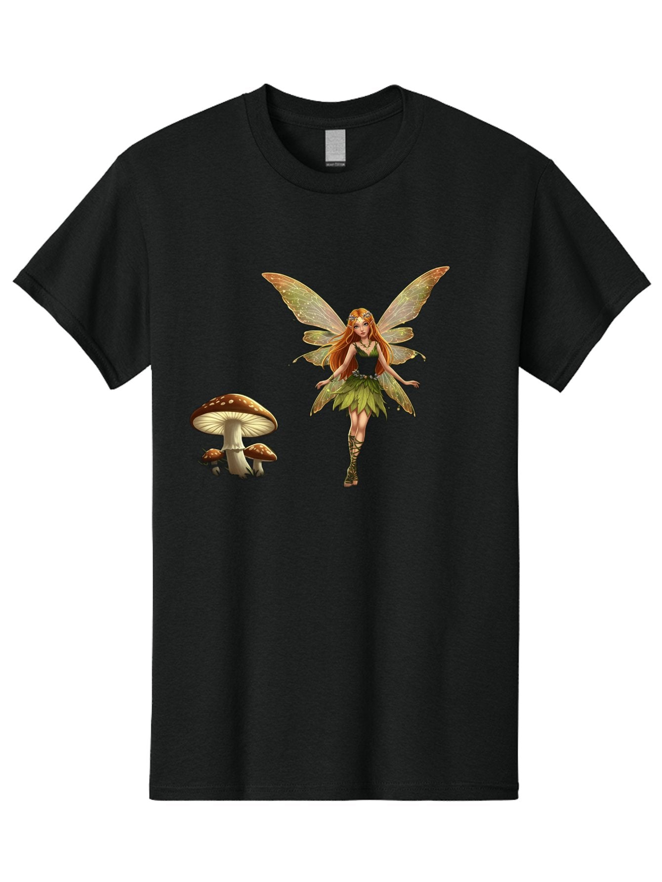 Fairy-With-Mushrooms Men'S Graphic Tee, 100% Cotton, Comfortable Casual Summer Wear, Machine Washable, Fairy With Wings, Green Dress, Red Hair, Mushrooms, Fantasy Creature, Mythical Being, Magical, Mystical, Whimsical, Enchanting Bab895 8