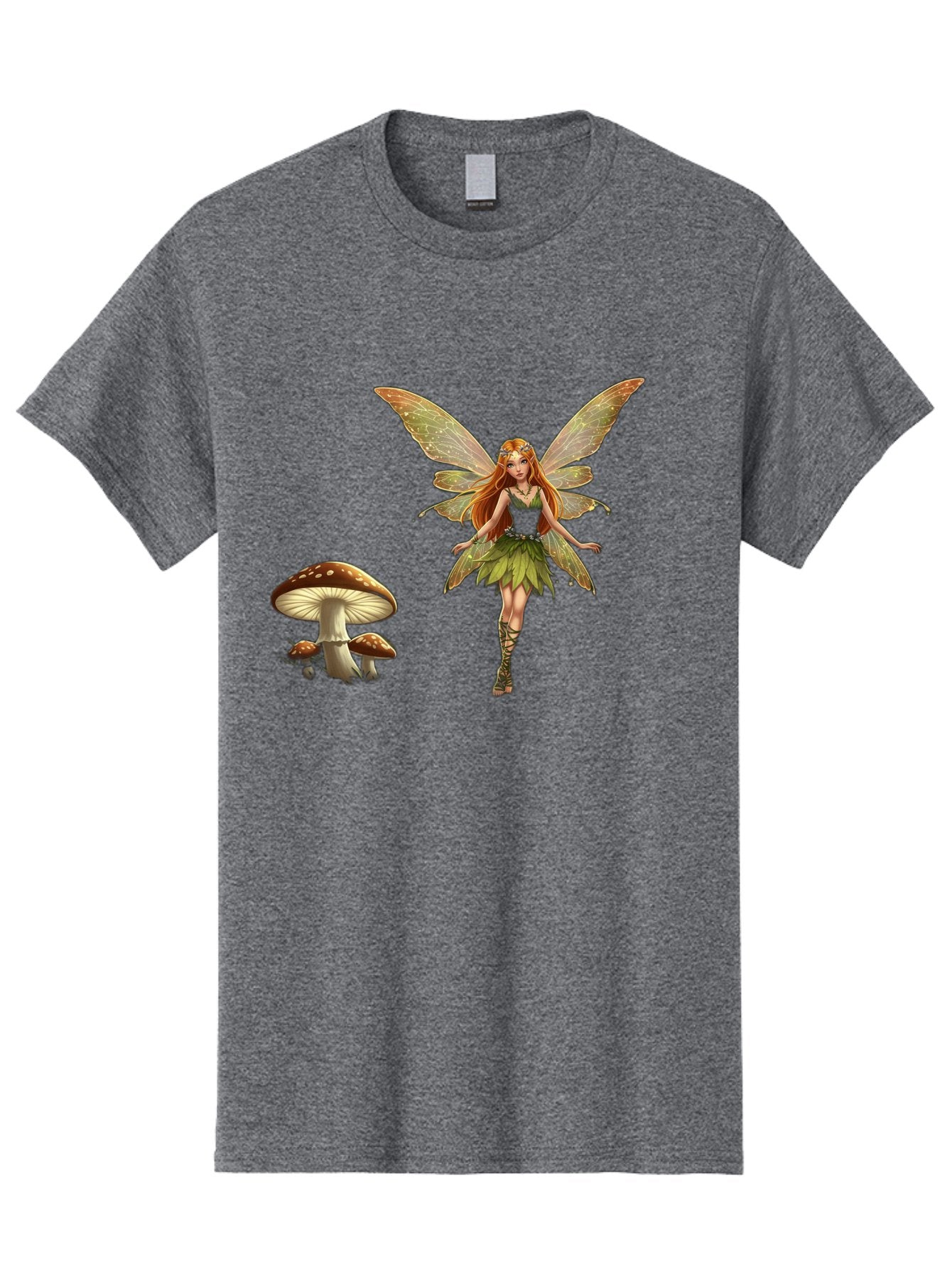 Fairy-With-Mushrooms Men'S Graphic Tee, 100% Cotton, Comfortable Casual Summer Wear, Machine Washable, Fairy With Wings, Green Dress, Red Hair, Mushrooms, Fantasy Creature, Mythical Being, Magical, Mystical, Whimsical, Enchanting Bab895 9
