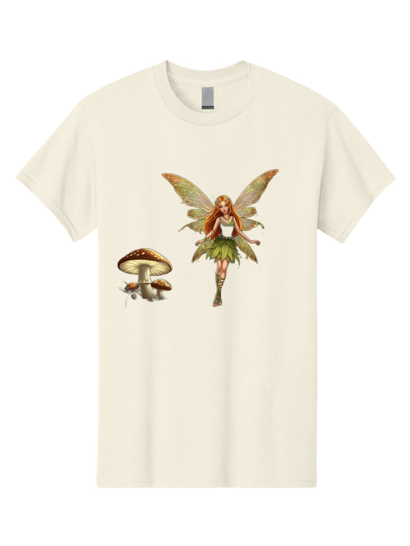Fairy-With-Mushrooms Men'S Graphic Tee, 100% Cotton, Comfortable Casual Summer Wear, Machine Washable, Fairy With Wings, Green Dress, Red Hair, Mushrooms, Fantasy Creature, Mythical Being, Magical, Mystical, Whimsical, Enchanting Bab895 6