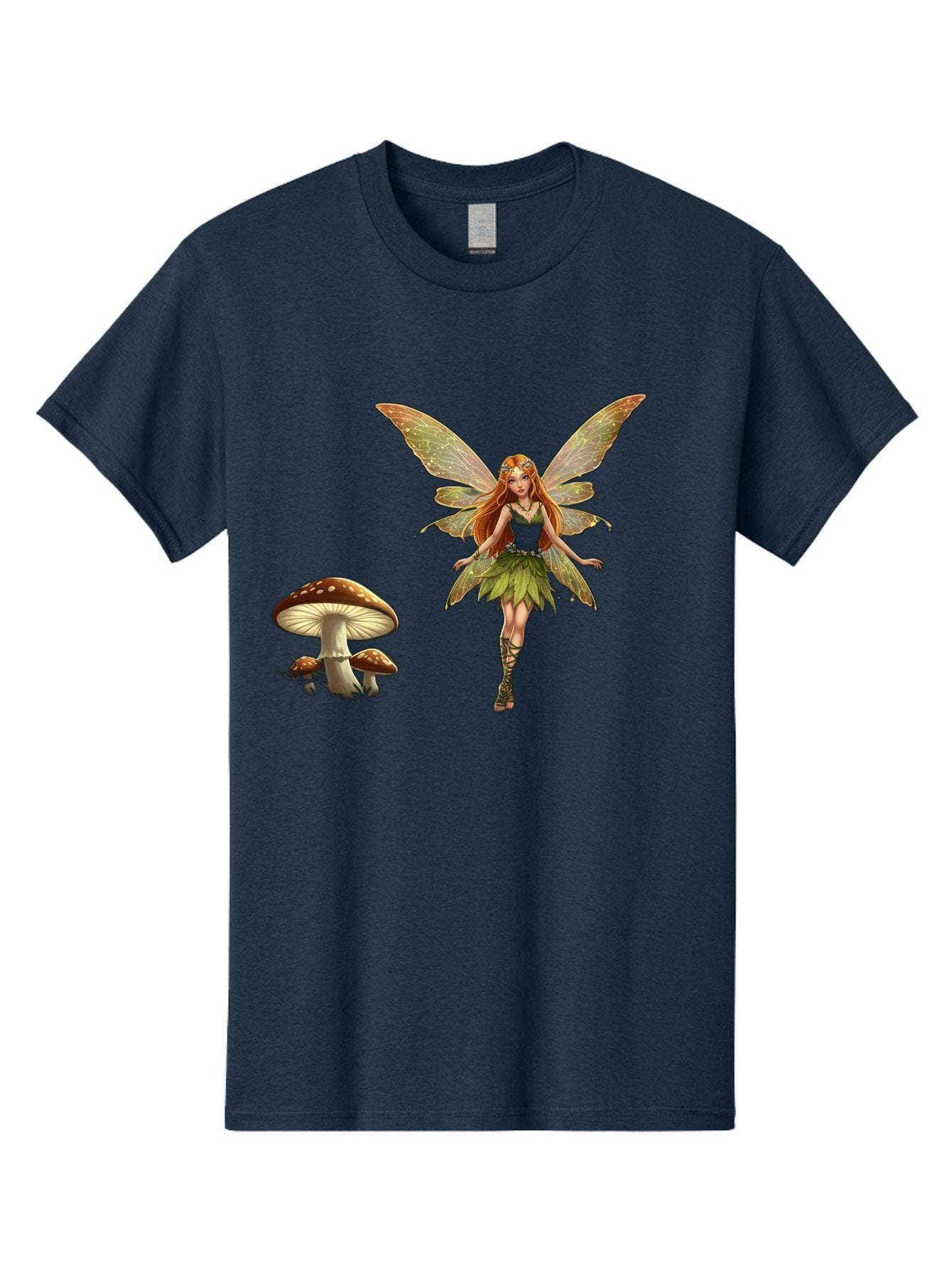 Fairy-With-Mushrooms Men'S Graphic Tee, 100% Cotton, Comfortable Casual Summer Wear, Machine Washable, Fairy With Wings, Green Dress, Red Hair, Mushrooms, Fantasy Creature, Mythical Being, Magical, Mystical, Whimsical, Enchanting Bab895 12