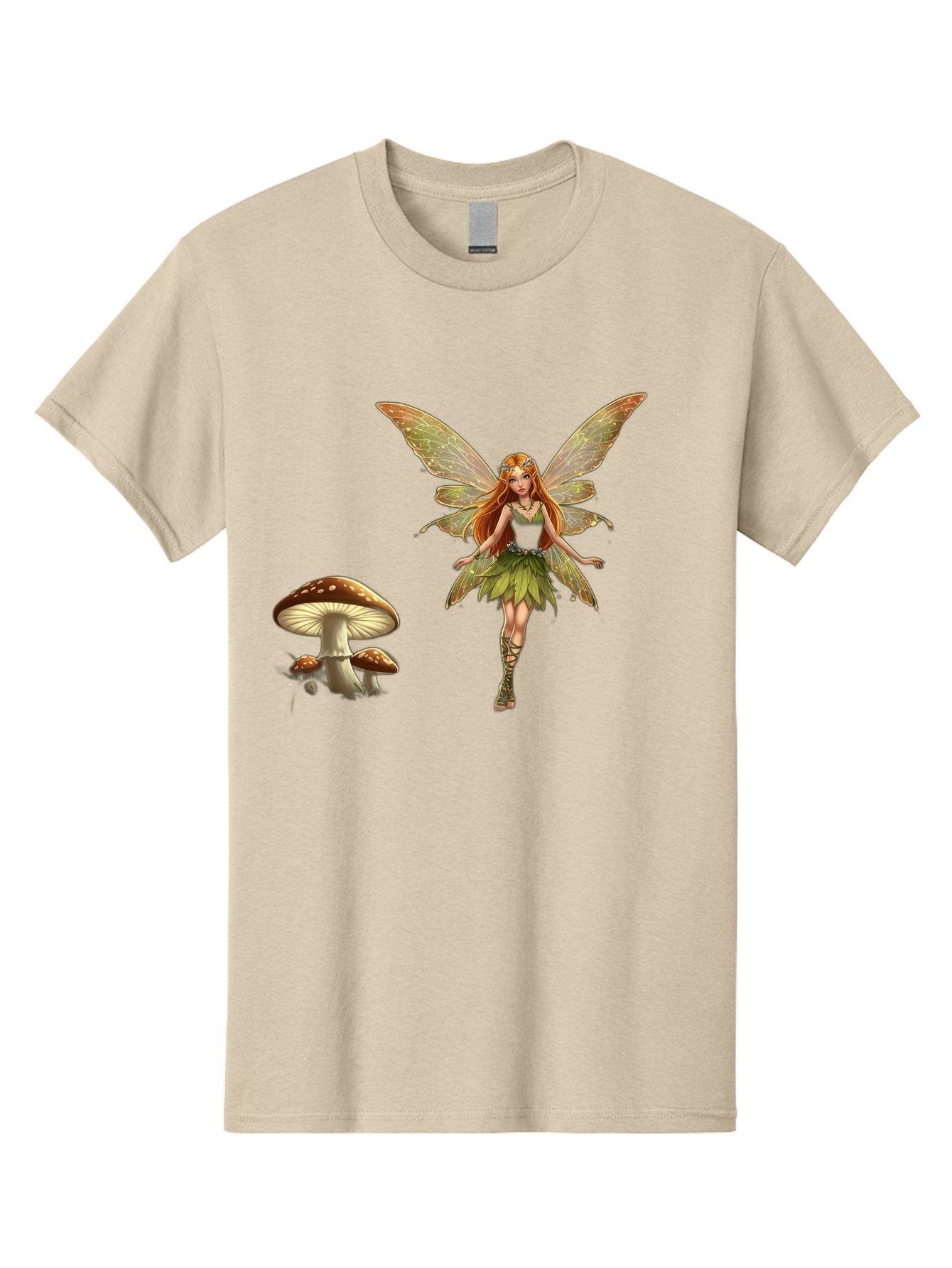 Fairy-With-Mushrooms Men'S Graphic Tee, 100% Cotton, Comfortable Casual Summer Wear, Machine Washable, Fairy With Wings, Green Dress, Red Hair, Mushrooms, Fantasy Creature, Mythical Being, Magical, Mystical, Whimsical, Enchanting Bab895 14