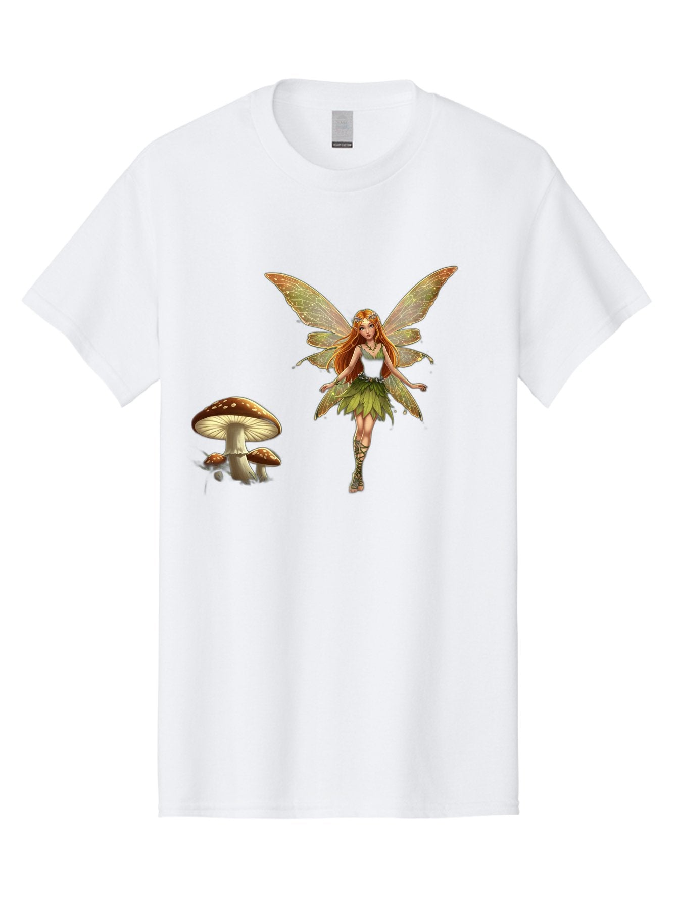 Fairy-With-Mushrooms Men'S Graphic Tee, 100% Cotton, Comfortable Casual Summer Wear, Machine Washable, Fairy With Wings, Green Dress, Red Hair, Mushrooms, Fantasy Creature, Mythical Being, Magical, Mystical, Whimsical, Enchanting Bab895 5