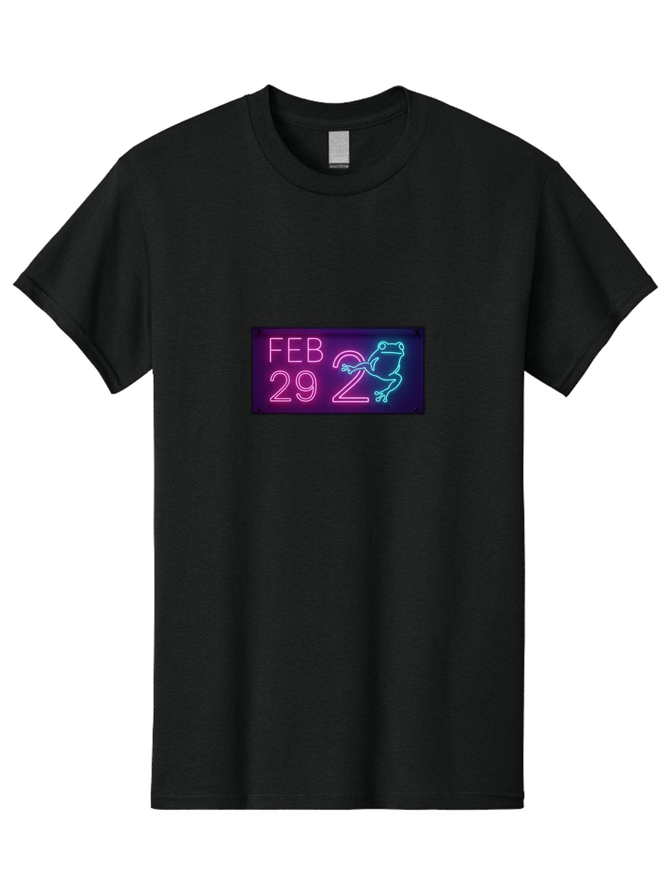 Feb-29-2 Men'S Graphic Tee, 100% Cotton, Comfortable Casual Summer Wear, Machine Washable, Leap Day, February 29, Neon Sign, Pink And Blue Neon, Frog Illustration, Unique Date, Quirky Design, Purple Background Bab897 11