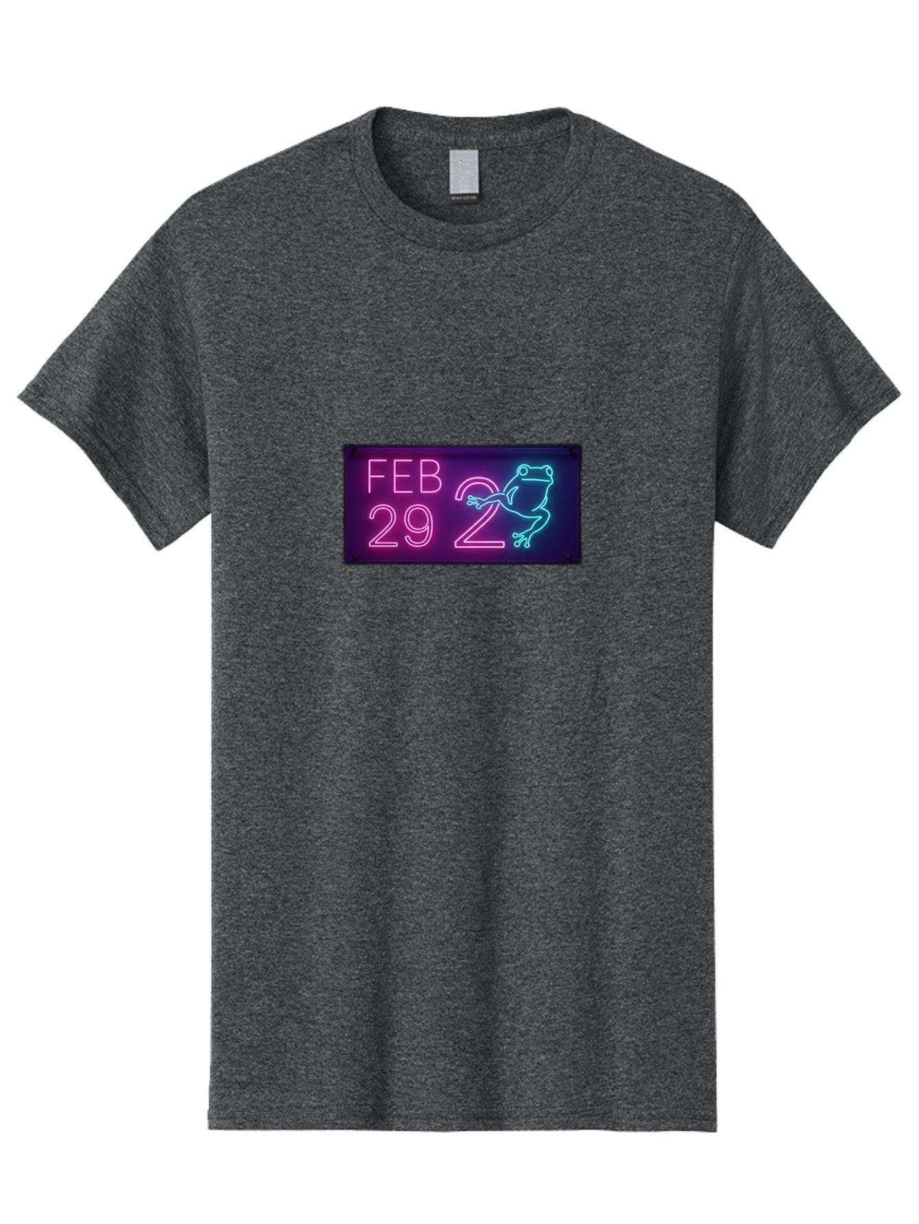 Feb-29-2 Men'S Graphic Tee, 100% Cotton, Comfortable Casual Summer Wear, Machine Washable, Leap Day, February 29, Neon Sign, Pink And Blue Neon, Frog Illustration, Unique Date, Quirky Design, Purple Background Bab897 9