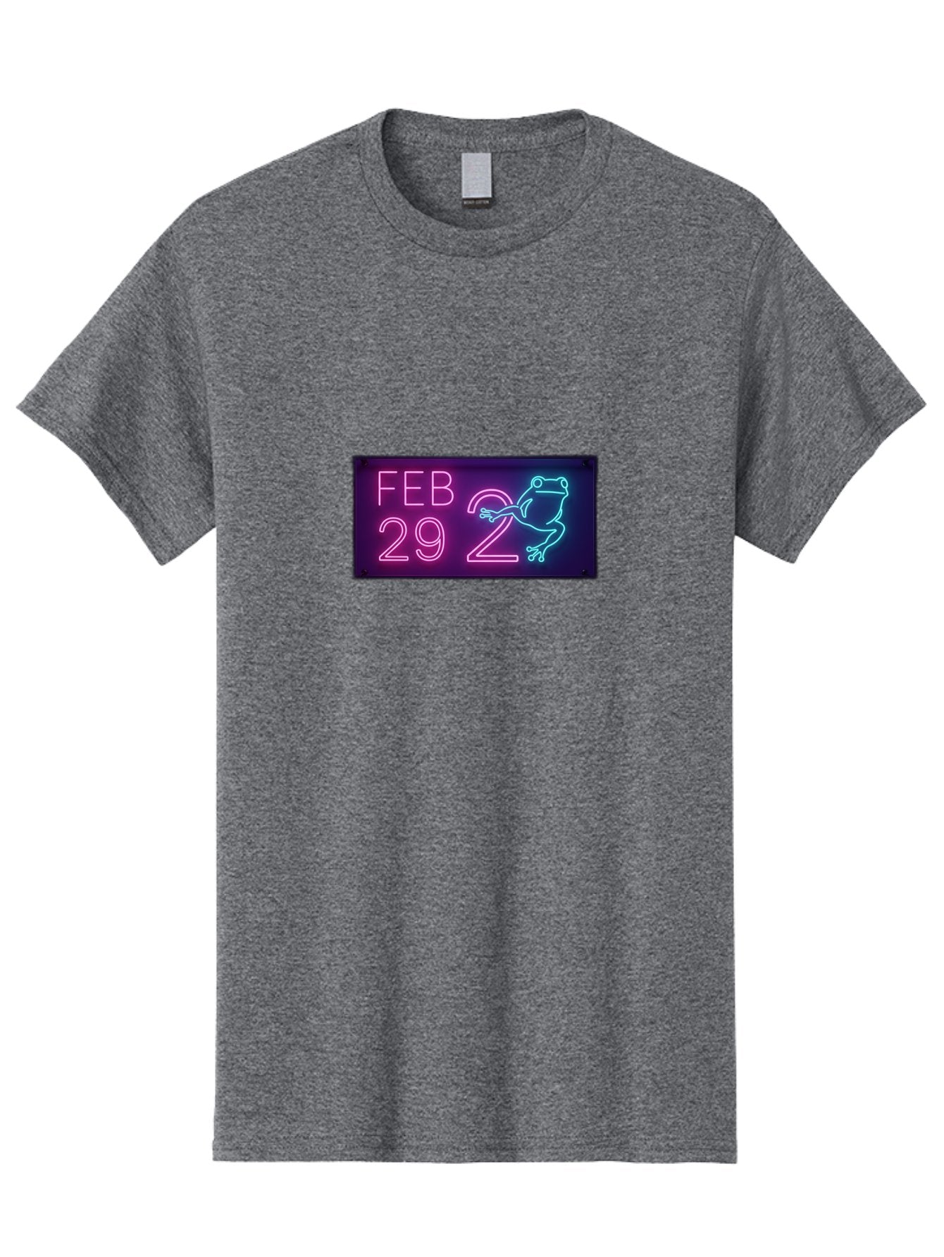 Feb-29-2 Men'S Graphic Tee, 100% Cotton, Comfortable Casual Summer Wear, Machine Washable, Leap Day, February 29, Neon Sign, Pink And Blue Neon, Frog Illustration, Unique Date, Quirky Design, Purple Background Bab897 5
