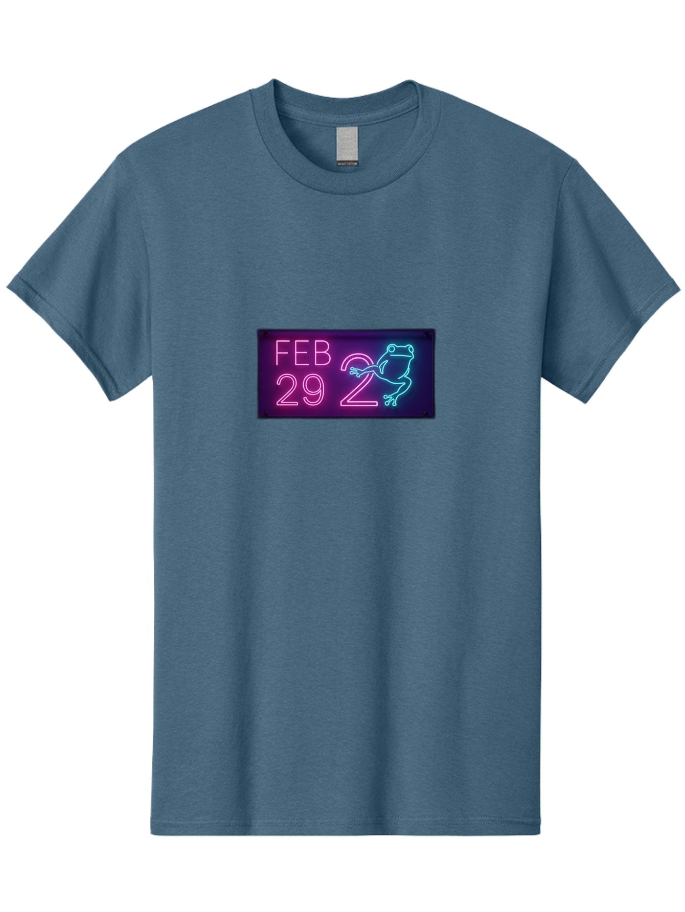 Feb-29-2 Men'S Graphic Tee, 100% Cotton, Comfortable Casual Summer Wear, Machine Washable, Leap Day, February 29, Neon Sign, Pink And Blue Neon, Frog Illustration, Unique Date, Quirky Design, Purple Background Bab897