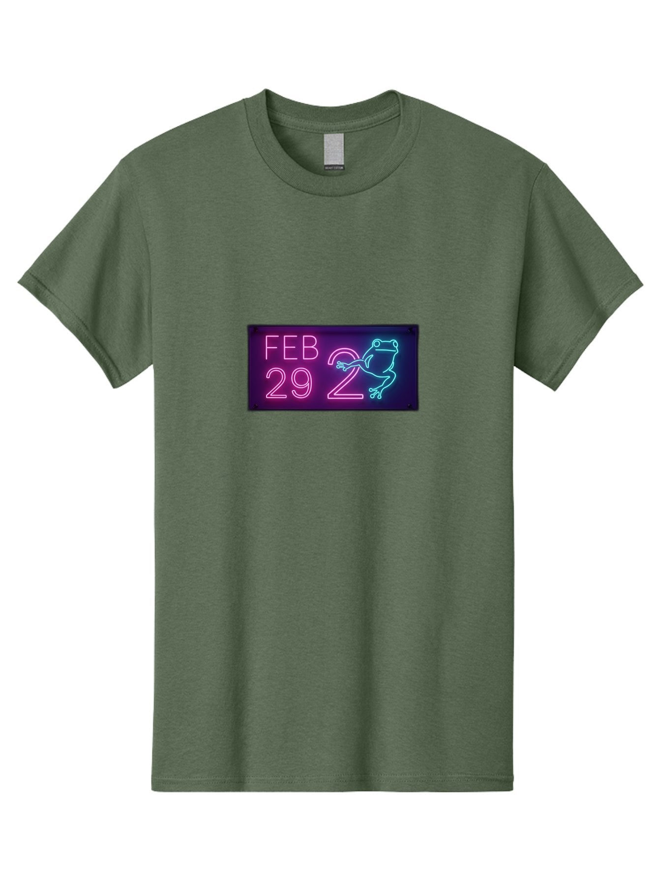 Feb-29-2 Men'S Graphic Tee, 100% Cotton, Comfortable Casual Summer Wear, Machine Washable, Leap Day, February 29, Neon Sign, Pink And Blue Neon, Frog Illustration, Unique Date, Quirky Design, Purple Background Bab897