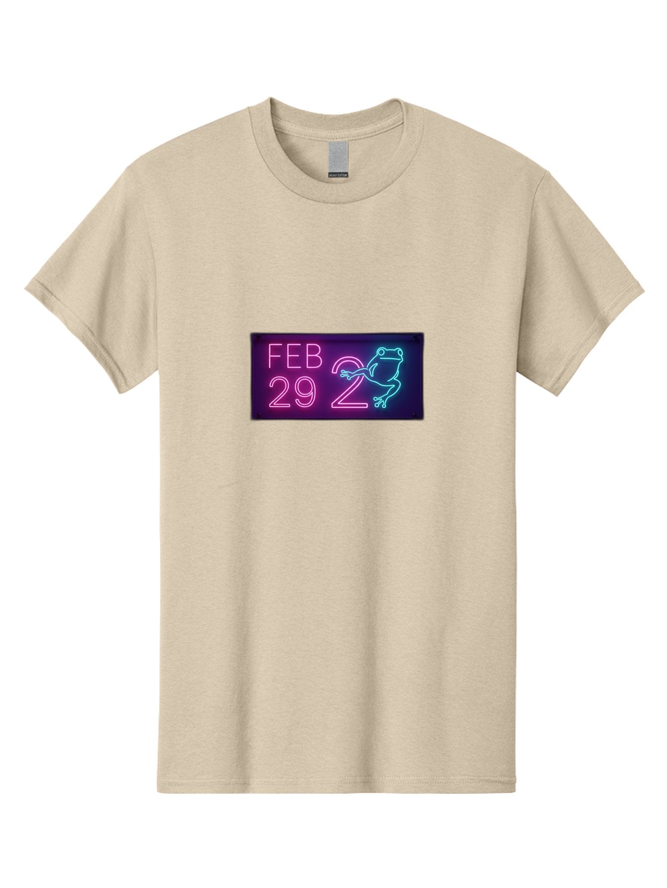 Feb-29-2 Men'S Graphic Tee, 100% Cotton, Comfortable Casual Summer Wear, Machine Washable, Leap Day, February 29, Neon Sign, Pink And Blue Neon, Frog Illustration, Unique Date, Quirky Design, Purple Background Bab897 10